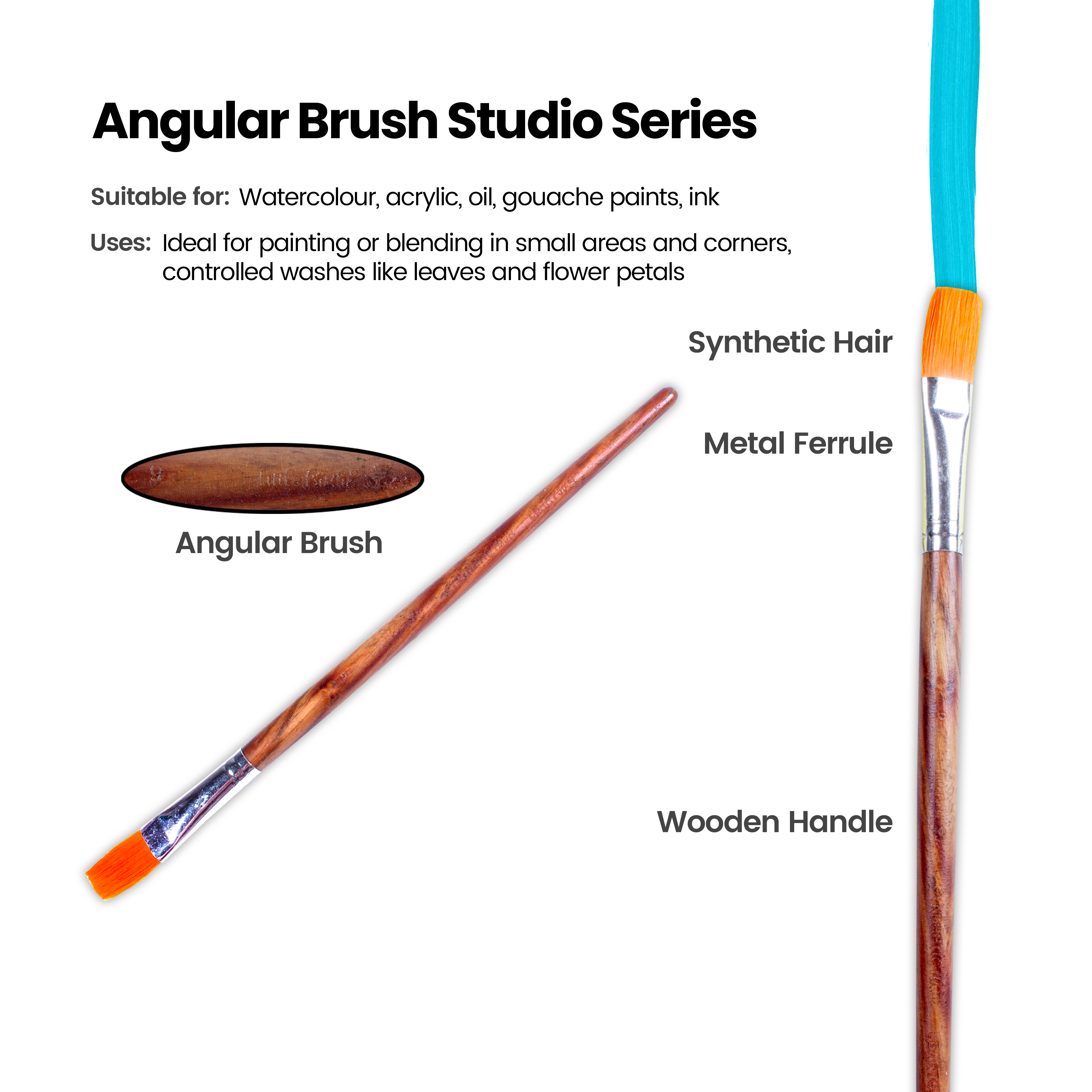 Rosewood Flat Brush Synthetic Hair Handle Length 200mm Size 9 1 pc