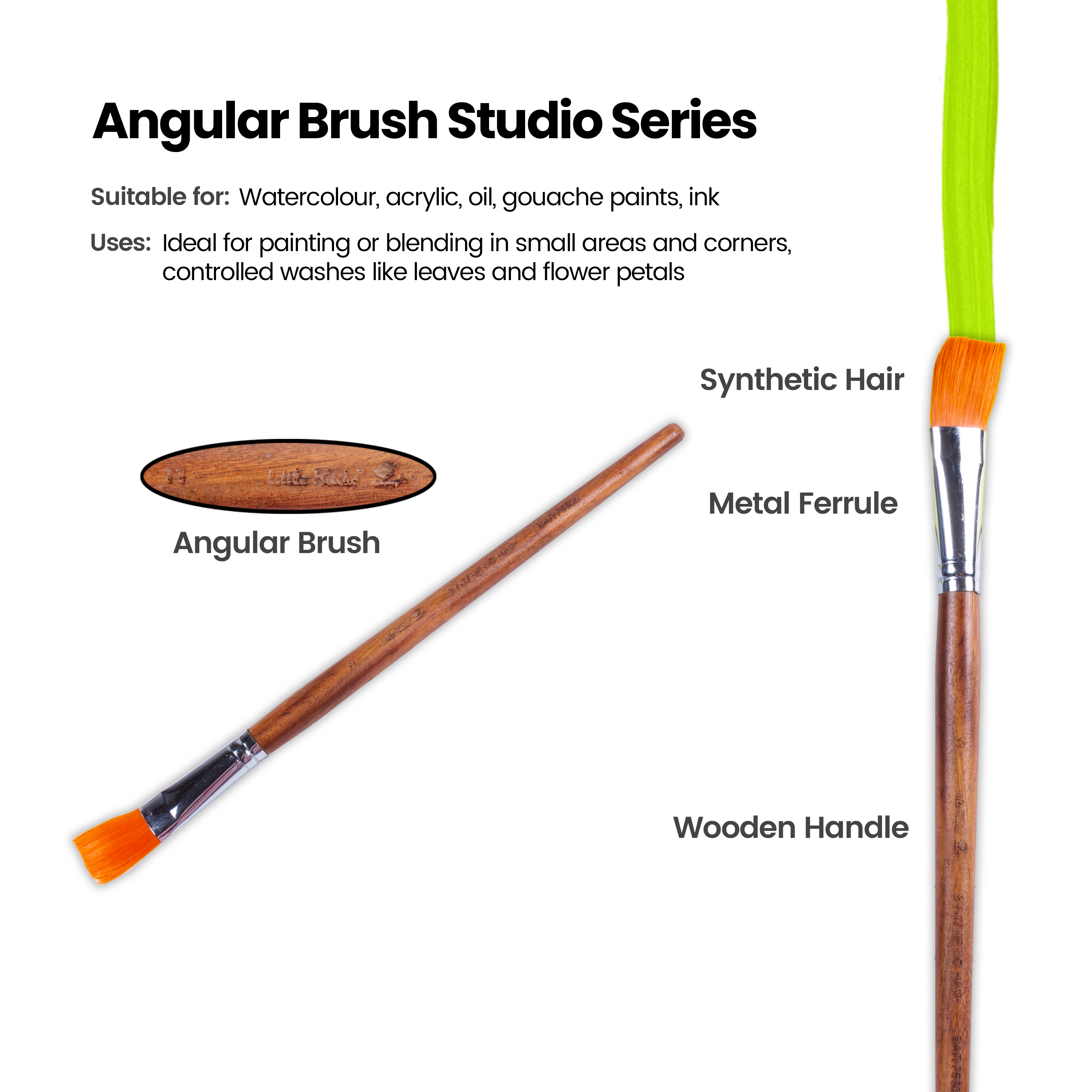 Rosewood Flat Brush Synthetic Hair Handle Length 200mm Size 11 1 pc