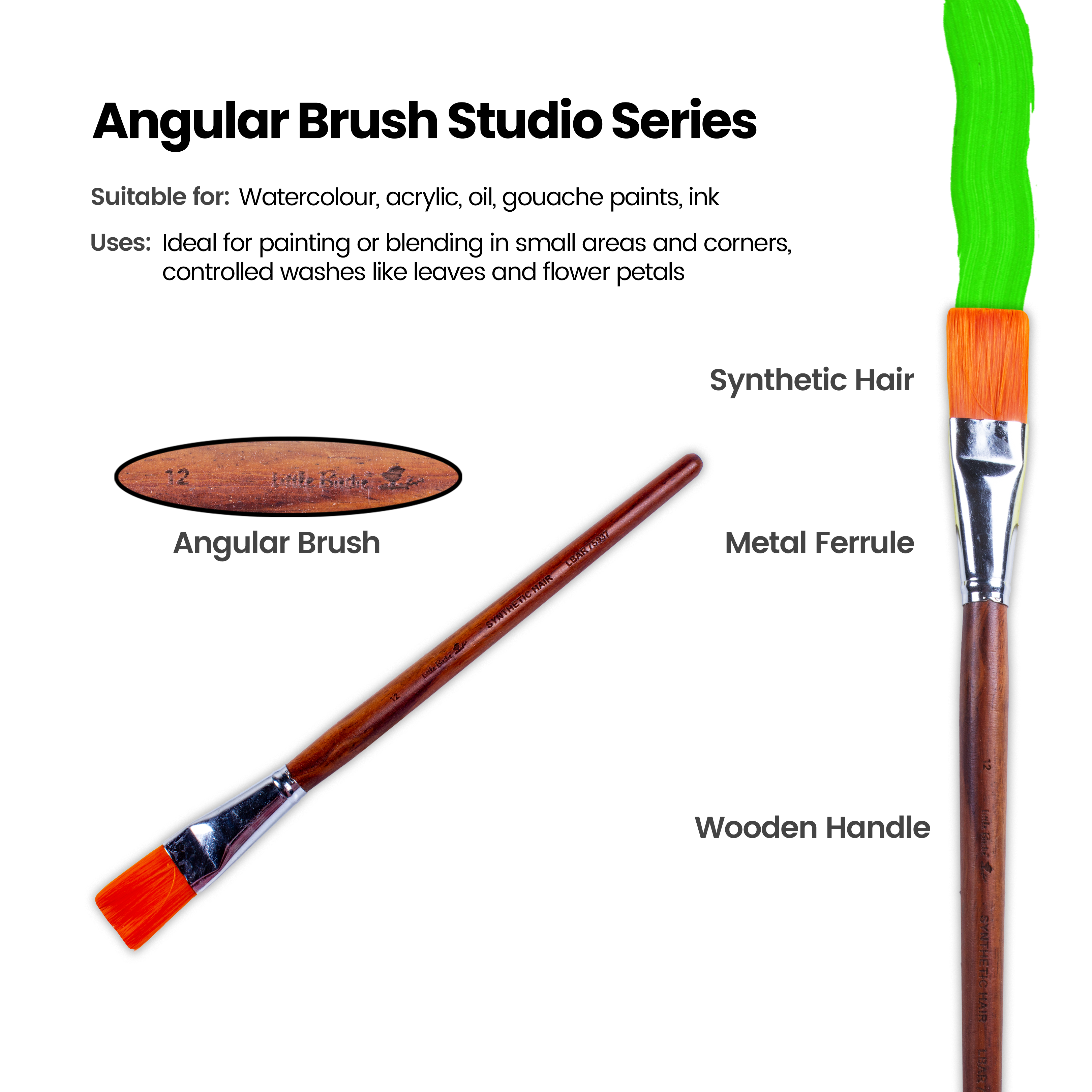 Rosewood Flat Brush Synthetic Hair Handle Length 200mm Size 12 1 pc