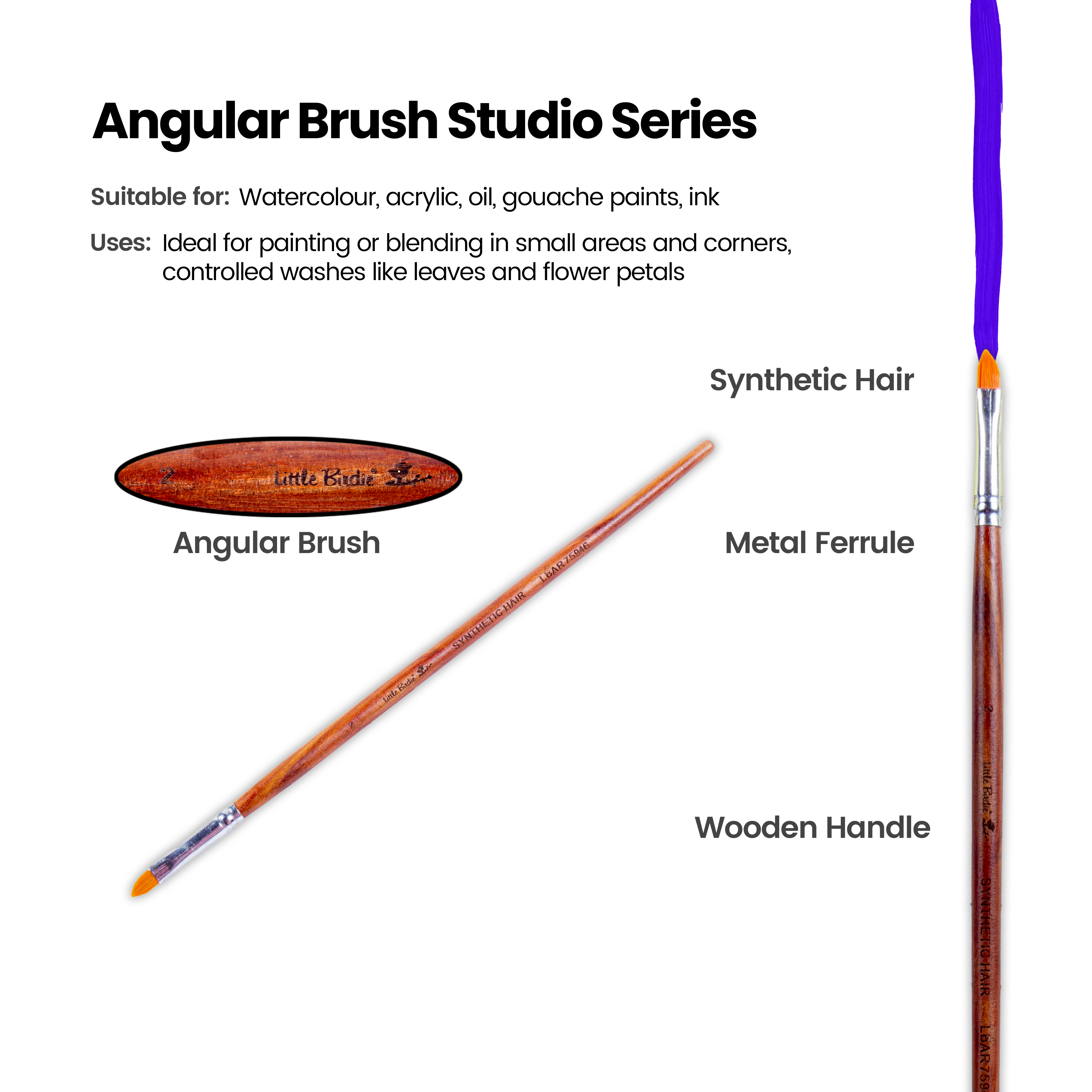 Rosewood Cat`S Tongue Brush Synthetic Hair Handle Length 200mm Size 2 1 pc