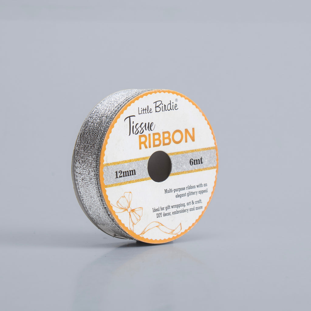 Tissue Ribbon 12mm Silver 6mtr 1Roll