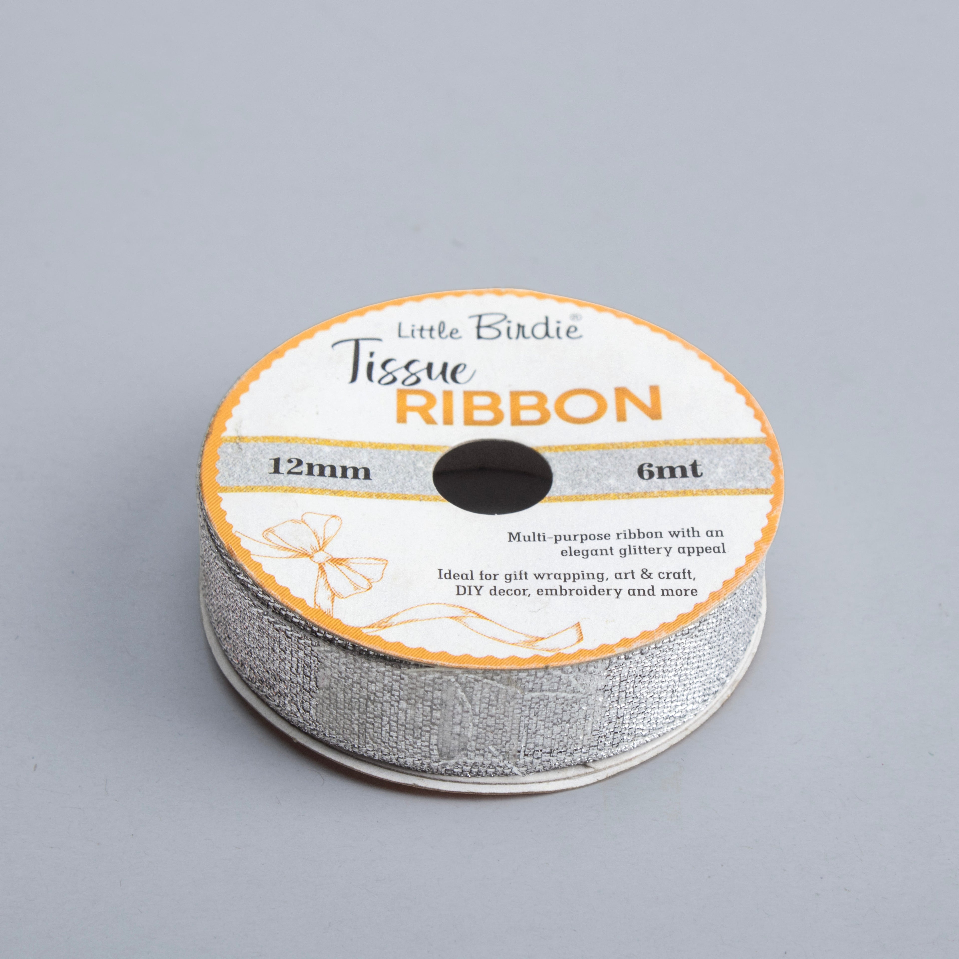 Tissue Ribbon 12mm Silver 6mtr 1Roll