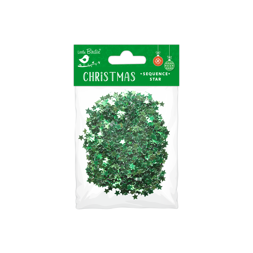 Sequins - Star, Green, 30Gm, 1 Pack