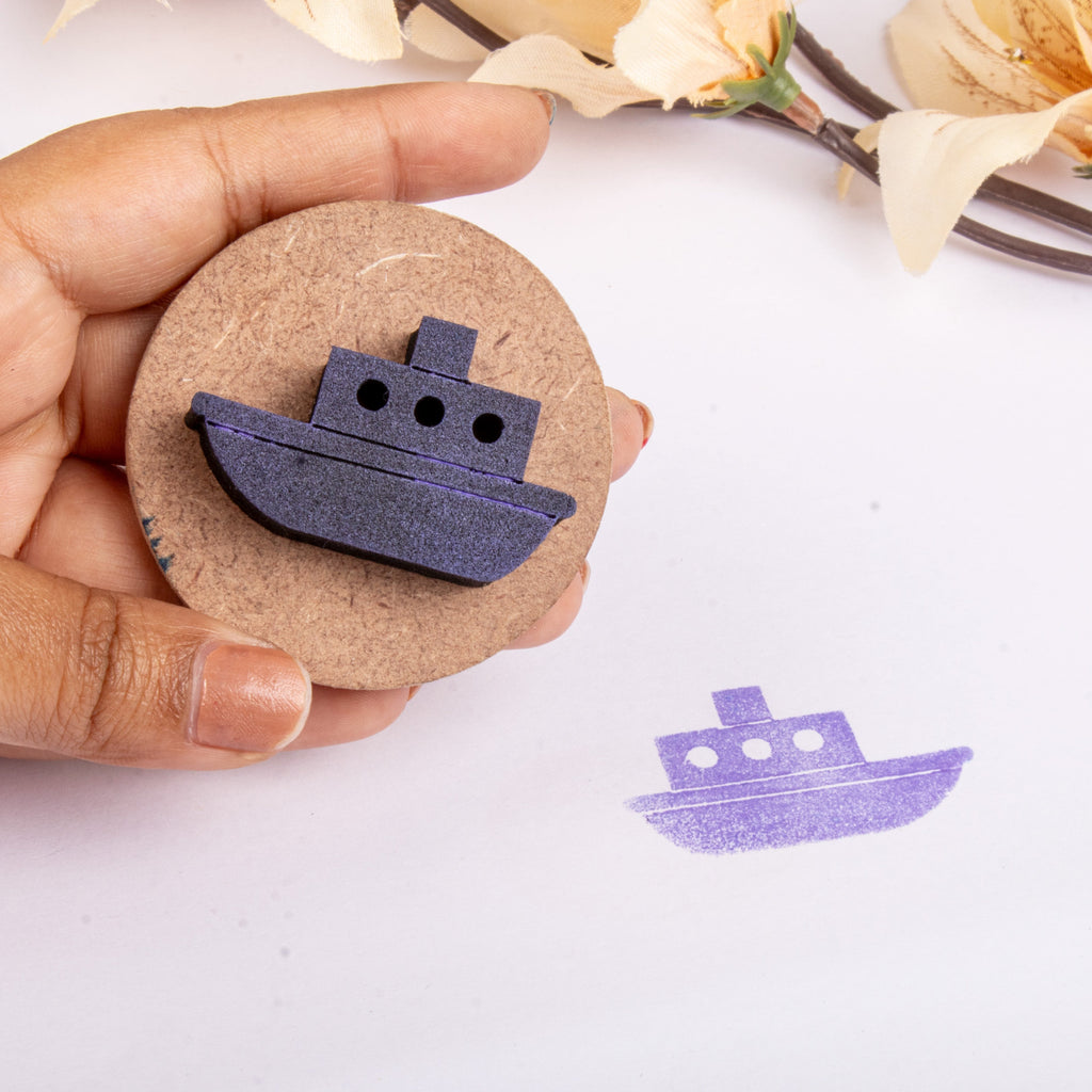 Foam Stamp - Ship | 4cm x 2.9cm | 10mm Thick (MDF Base 5.5mm thick round 5cm dia) 1pc
