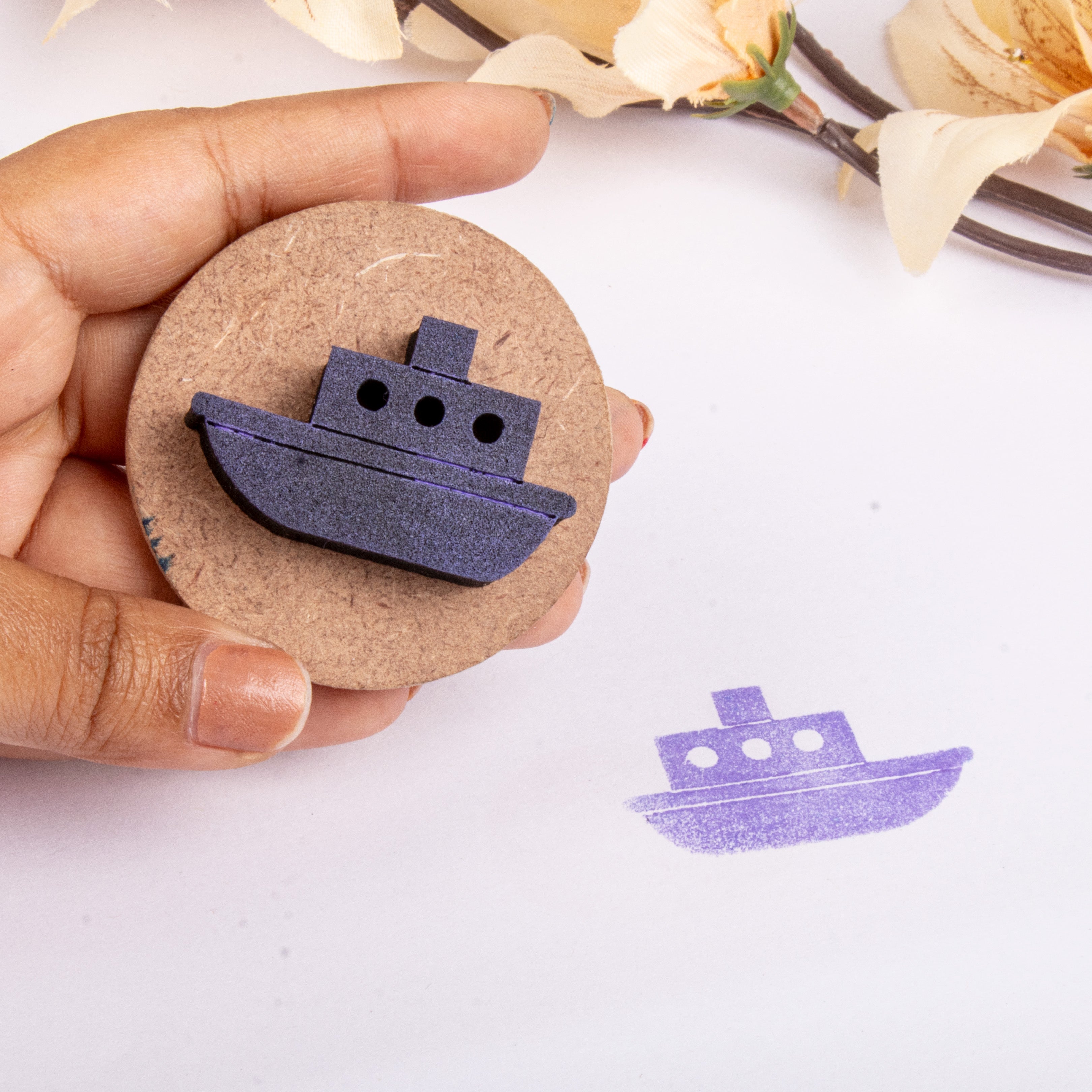 Foam Stamp - Ship | 4cm x 2.9cm | 10mm Thick (MDF Base 5.5mm thick round 5cm dia) 1pc