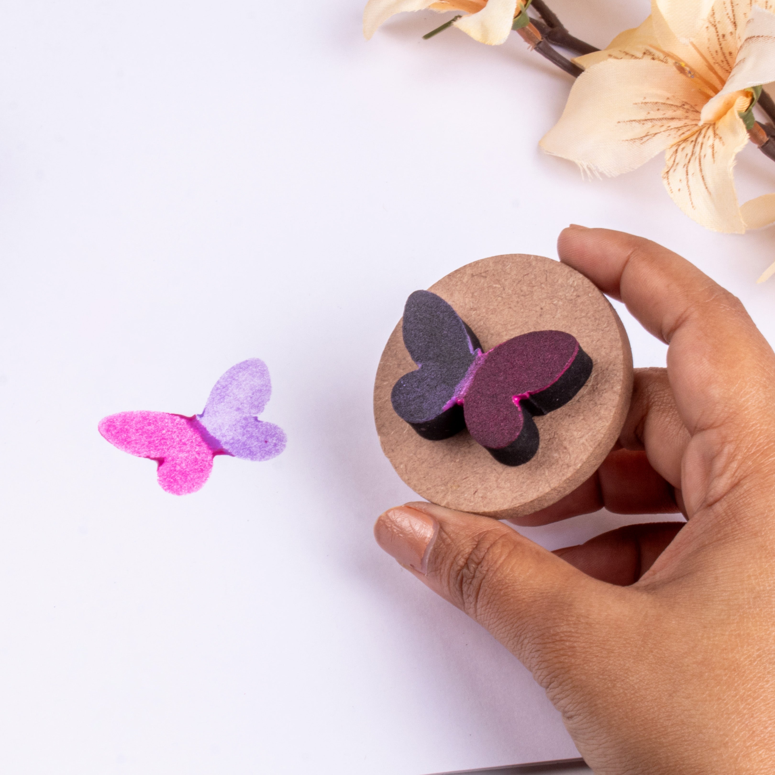 Foam Stamp - Butterfly | 3.7cm x 2.5cm | 10mm Thick (MDF Base 5.5mm thick round 5cm dia,) 1pc