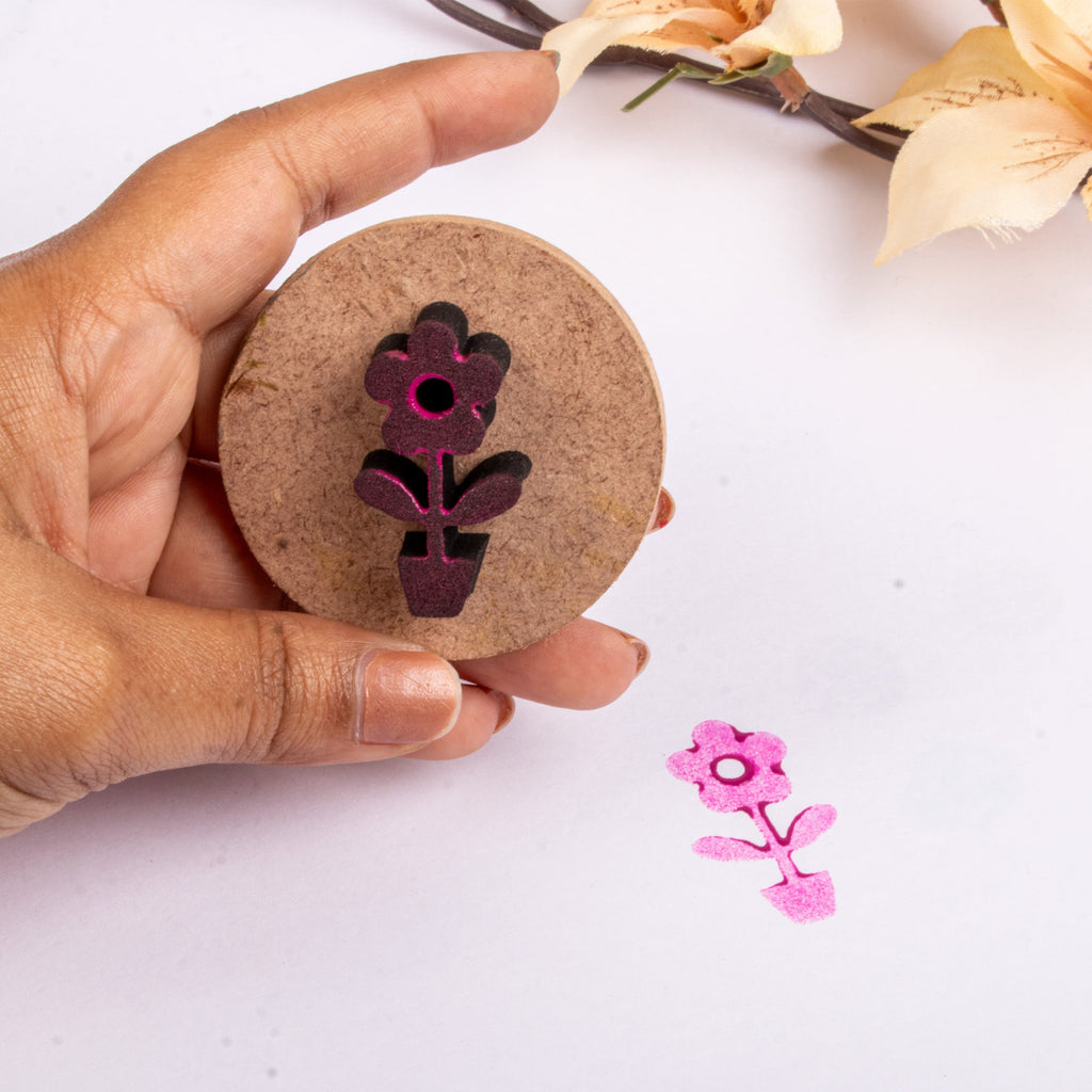 Foam Stamp - Flower Pot | 1.9cm x 3.3cm| 10mm Thick (MDF Base 5.5mm thick round 5cm dia) 1pc