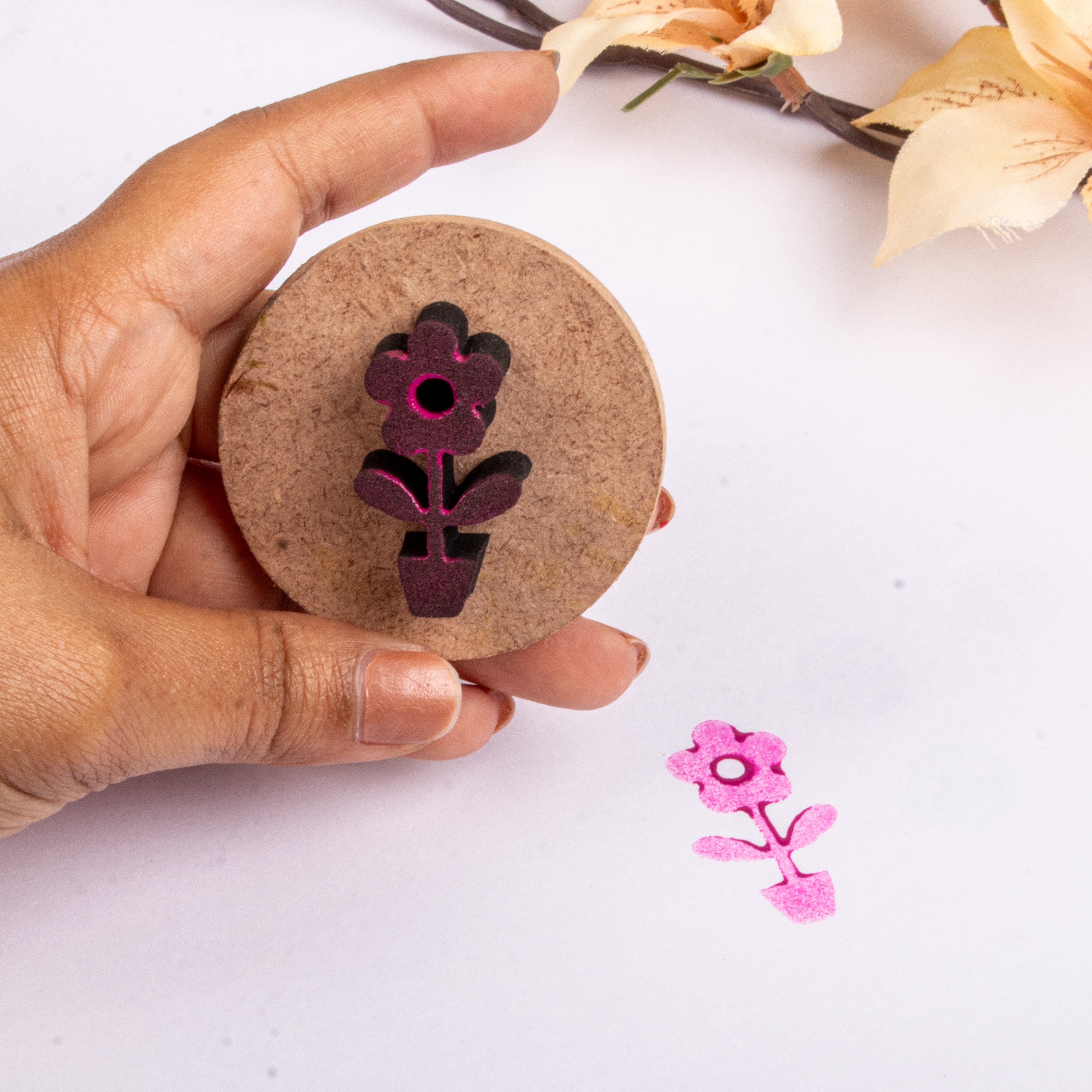 Foam Stamp - Flower Pot | 1.9cm x 3.3cm| 10mm Thick (MDF Base 5.5mm thick round 5cm dia) 1pc