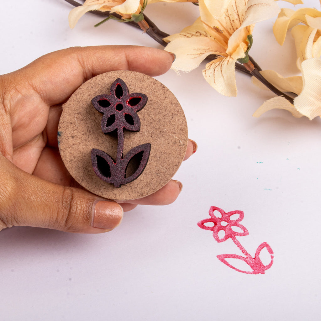 Foam Stamp - Flower Stem | 2.2 x 4.2cm | 10mm Thick (MDF Base 5.5mm thick round 5cm dia) 1pc