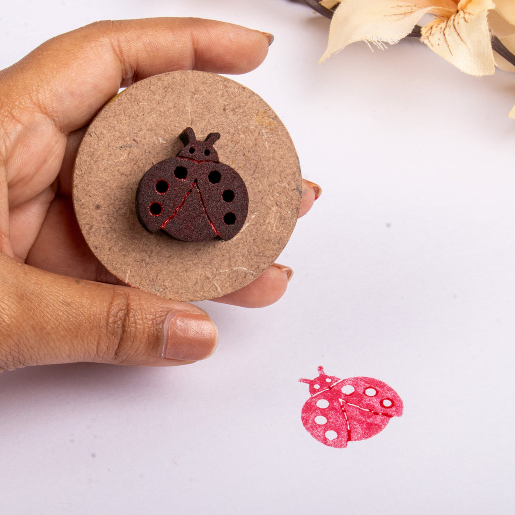 Foam Stamp Ladybug 2.3 x 2.4cm x 10mm Thick (MDF Base 5.5mm thick round 5cm dia) 1pc