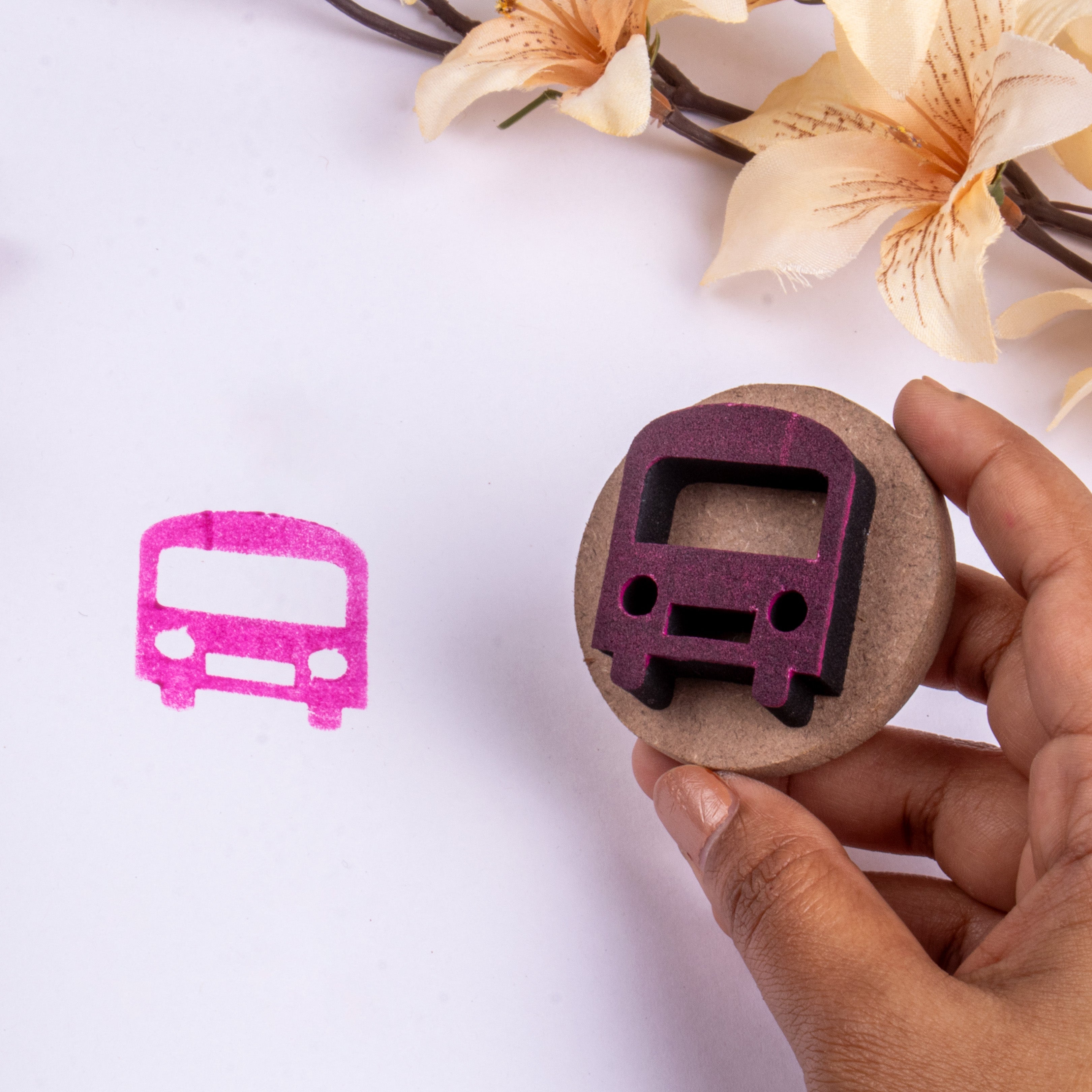 Foam Stamp - Bus | 3.1cm x 3.7cm | 10mm Thick (MDF Base 5.5mm thick round 5cm Dia) 1pc