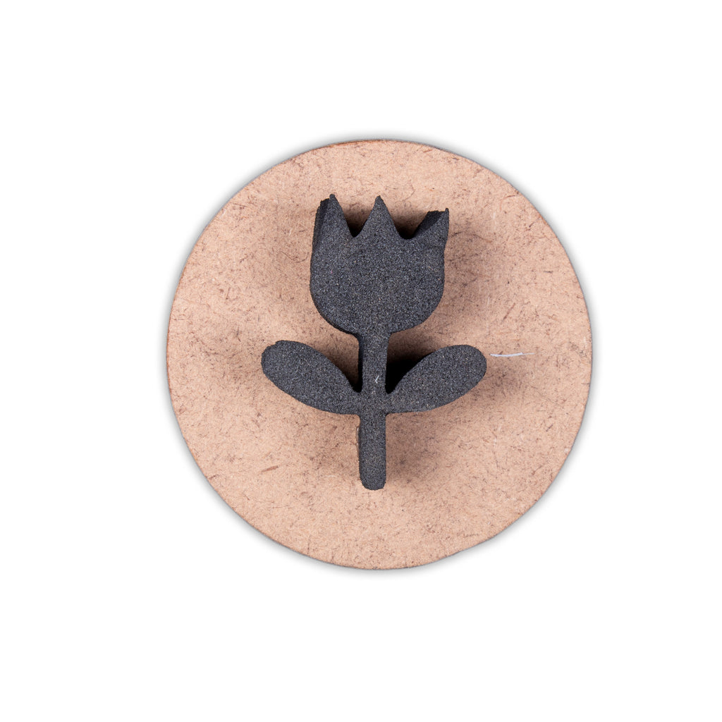 Foam Stamp - Tulip, 2.1 x 3.3cm, 10mm Thick (MDF Base 5.5mm thick round 5cm dia) 1pc