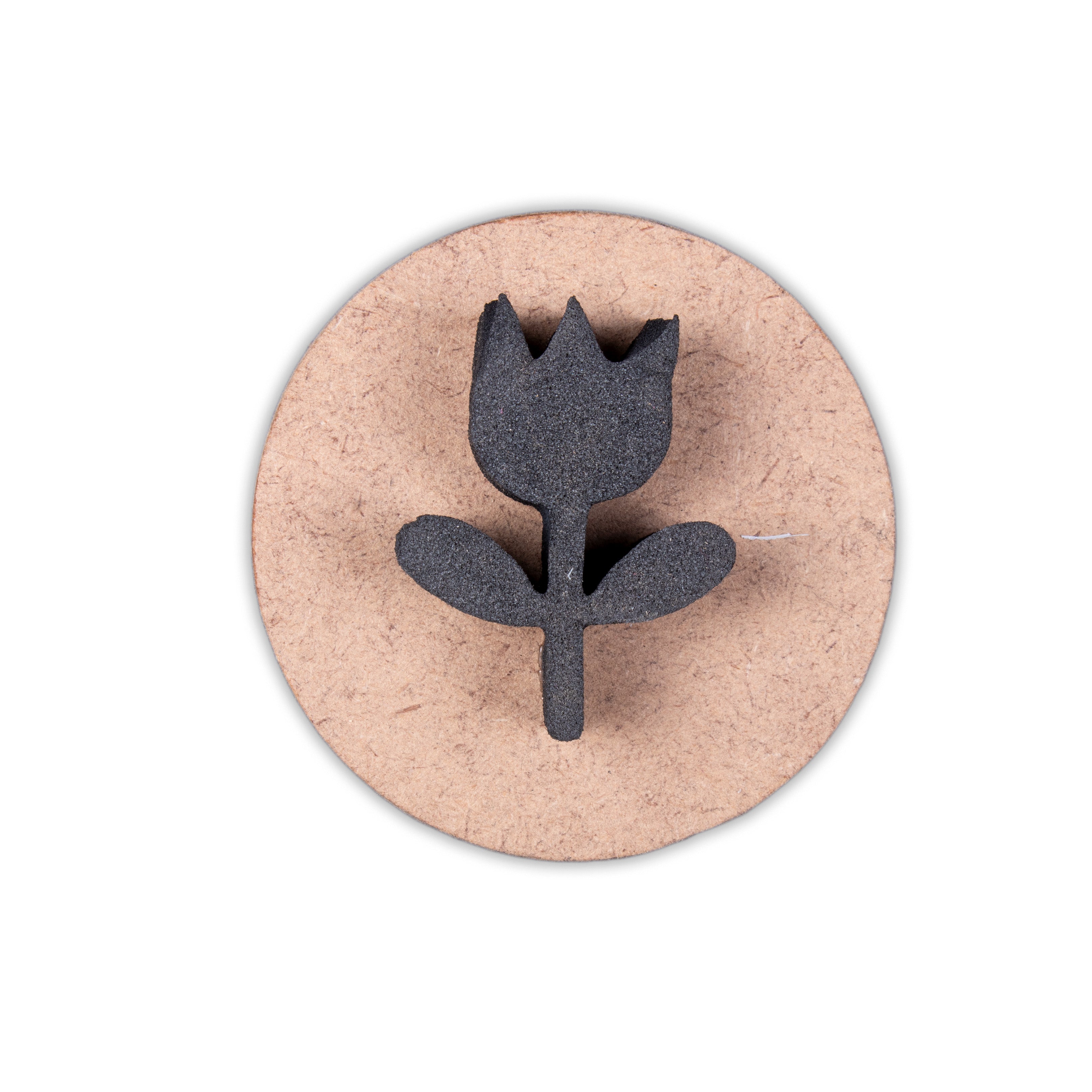 Foam Stamp - Tulip, 2.1 x 3.3cm, 10mm Thick (MDF Base 5.5mm thick round 5cm dia) 1pc