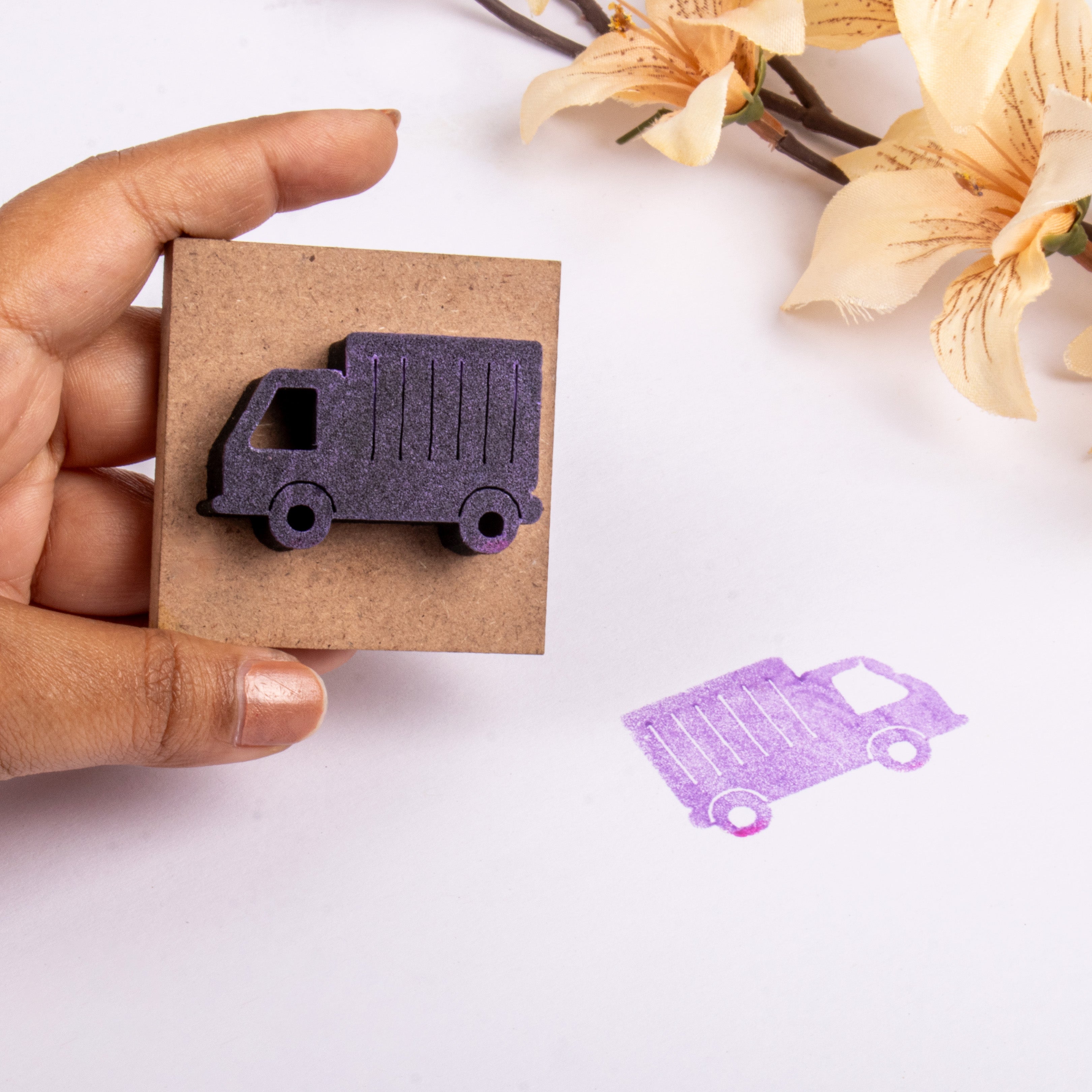 Foam Stamp - Truck | 4.2cm x 2.1cm | 10mm Thick (MDF Base 5.5mm thick square 5x5cm ) 1pc