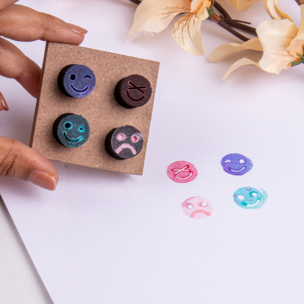Foam Stamp - Expressions (4 Faces) | 1.4 x 1.4cm | 10mm Thick (MDF Base 5.5mm thick square 5x5cm ) 1pc