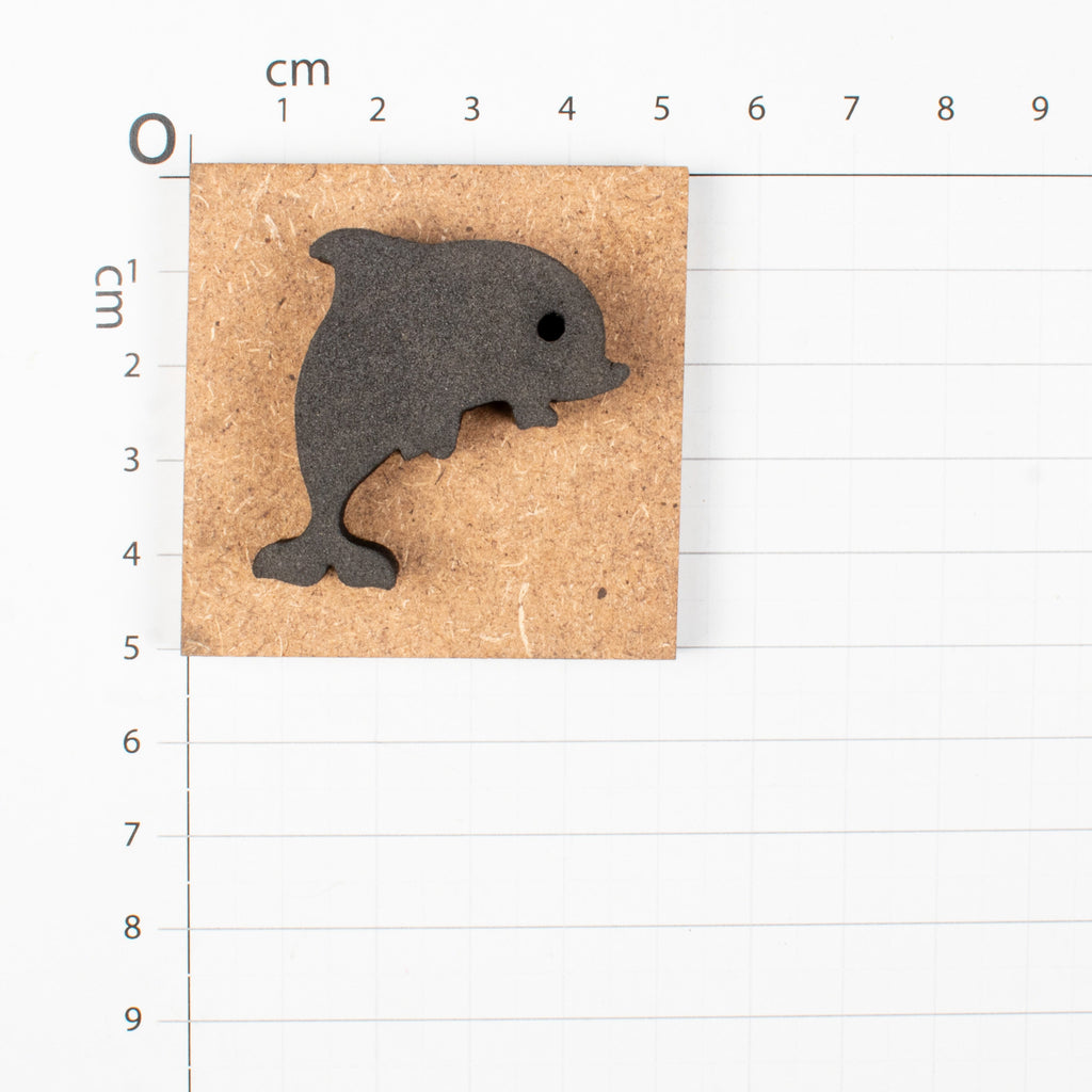 Foam Stamp - Dolphin, 3.8cm x 3.5cm, 10mm Thick (MDF Base 5.5mm thick square 5x5cm ) 1pc