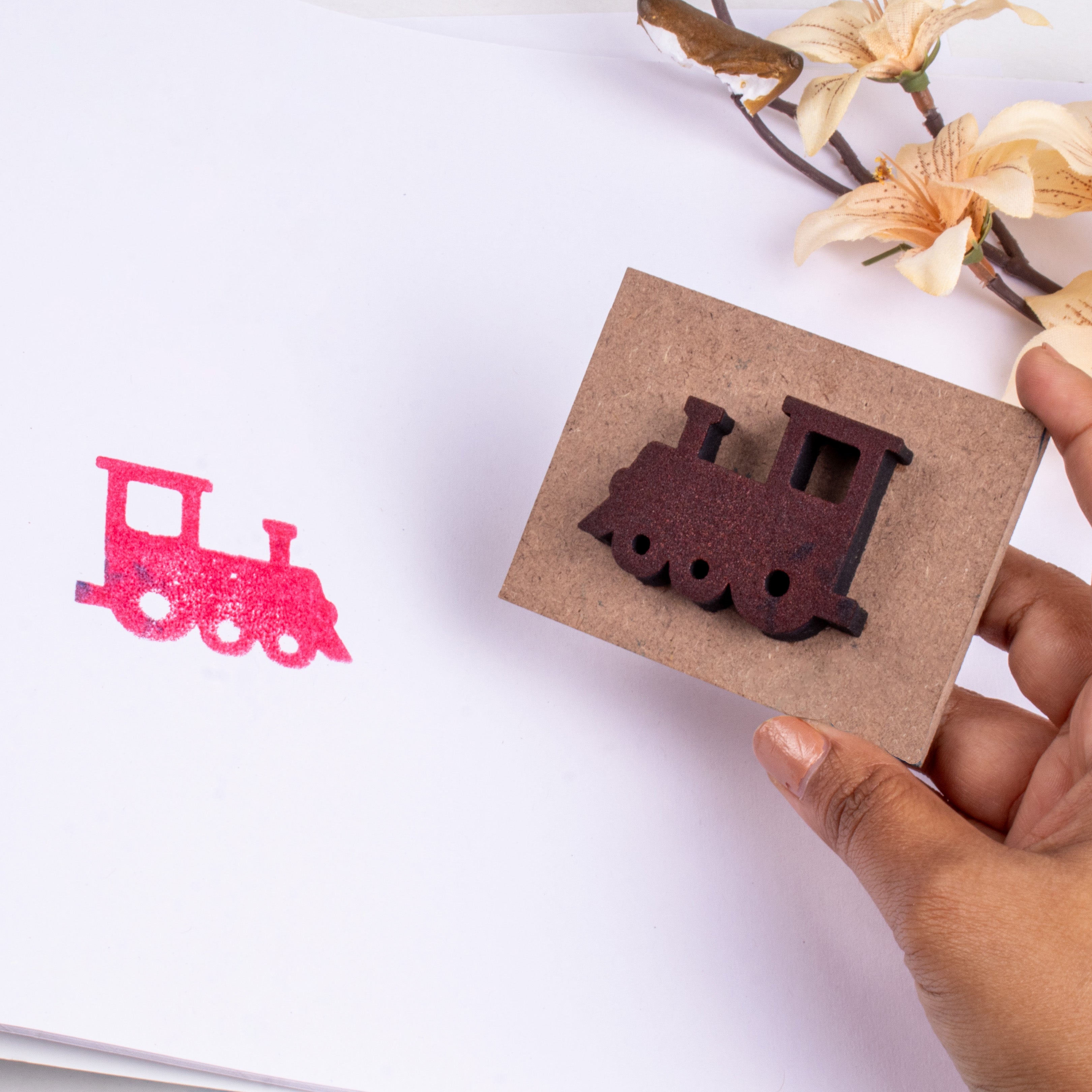 Foam Stamp - Train Engine | 5 x 3.7cm | 10mm Thick (MDF Base 5.5mm thick rectangle 8.2 x 5.9cm) 1pc