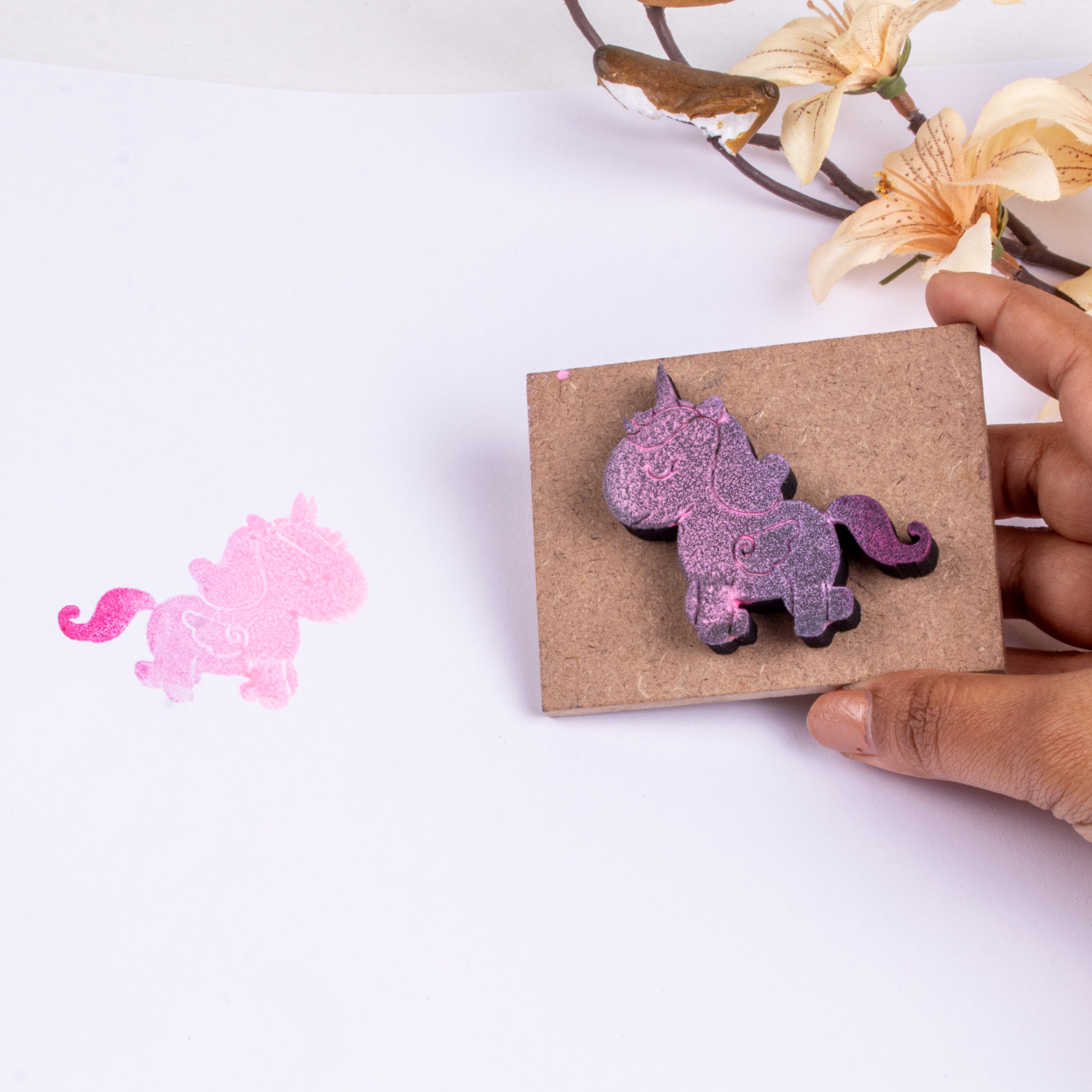Foam Stamp - Unicorn, 5.4cm x 5cm, 10mm Thick (MDF Base 5.5mm thick rectangle 8.2 x 5.9cm) 1pc
