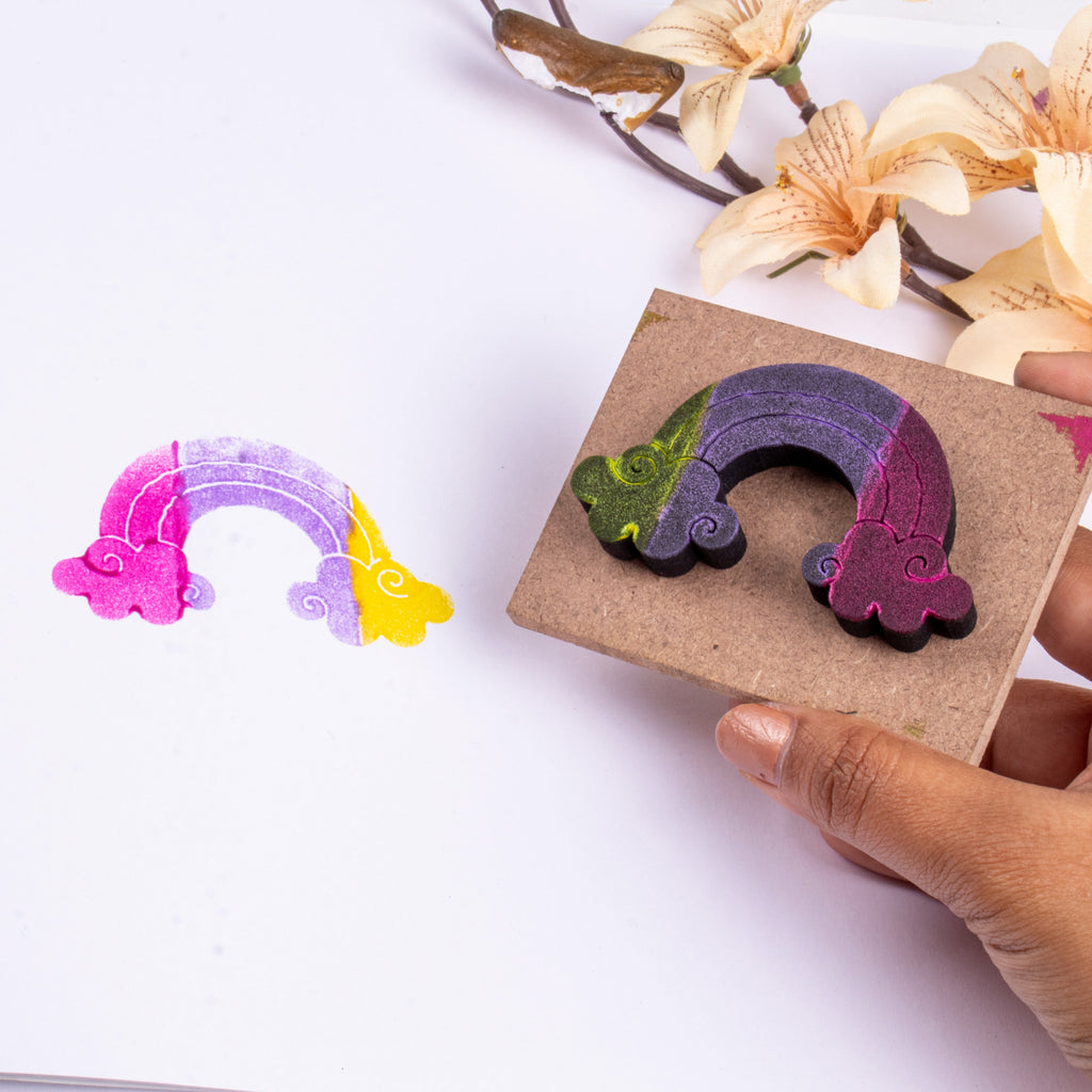 Foam Stamp - Rainbow | 6.9cm x 3.8cm | 10mm Thick (MDF Base 5.5mm thick rectangle 8.2 x 5.9cm) 1pc