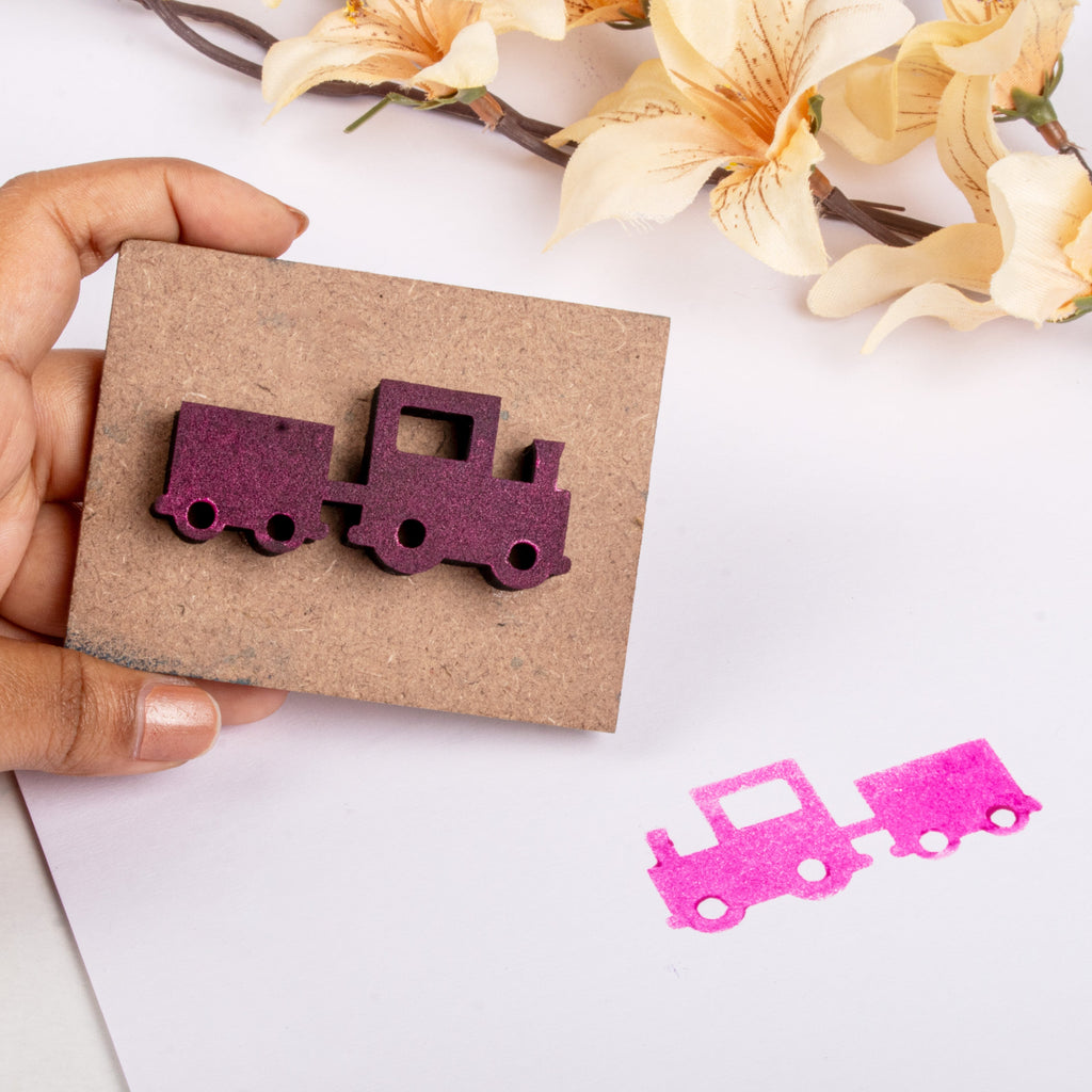 Foam Stamp - Locomotive | 5.7 x 2.5cm x 10mm Thick (MDF Base 5.5mm thick rectangle 8.2 x 5.9cm) 1pc