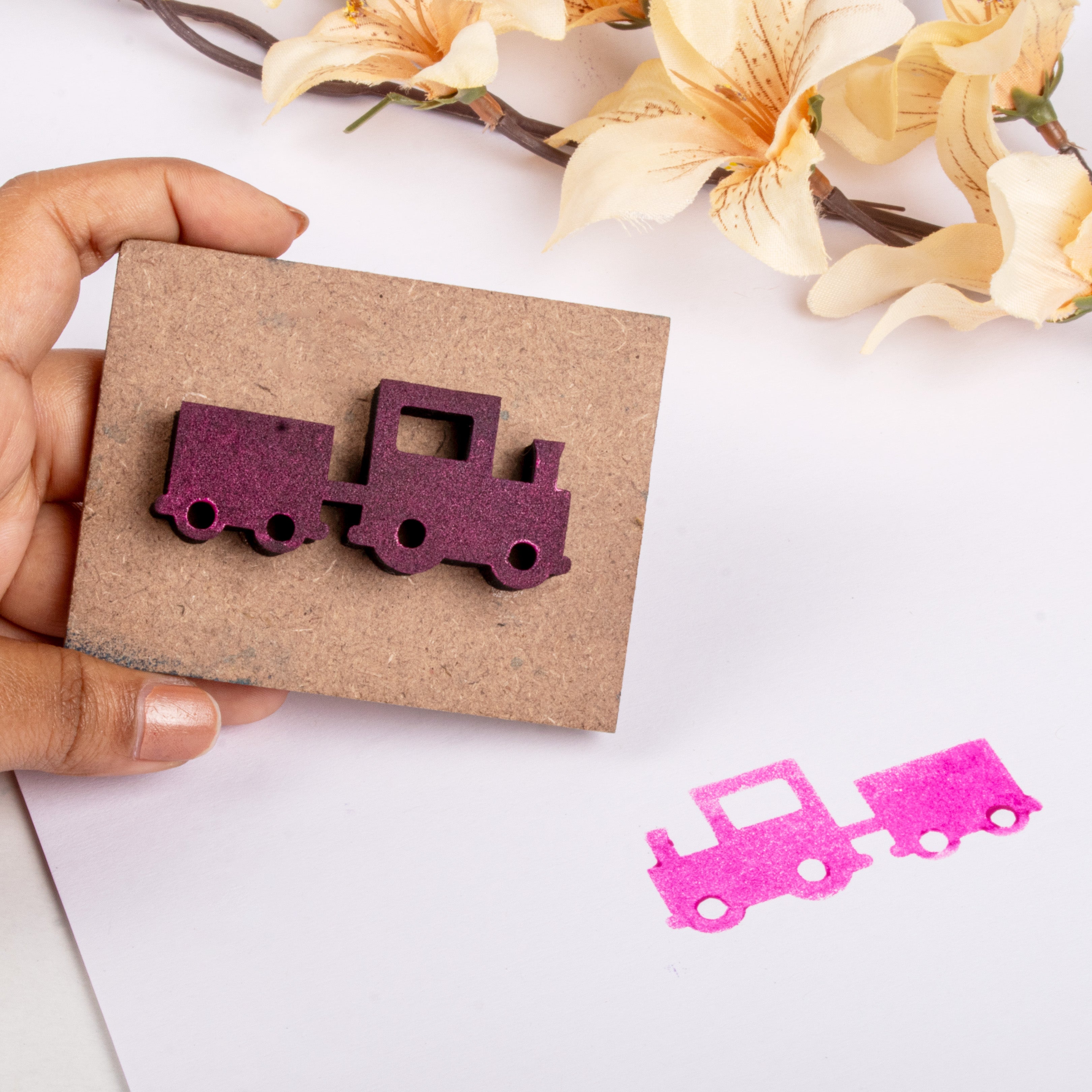Foam Stamp - Locomotive | 5.7 x 2.5cm x 10mm Thick (MDF Base 5.5mm thick rectangle 8.2 x 5.9cm) 1pc