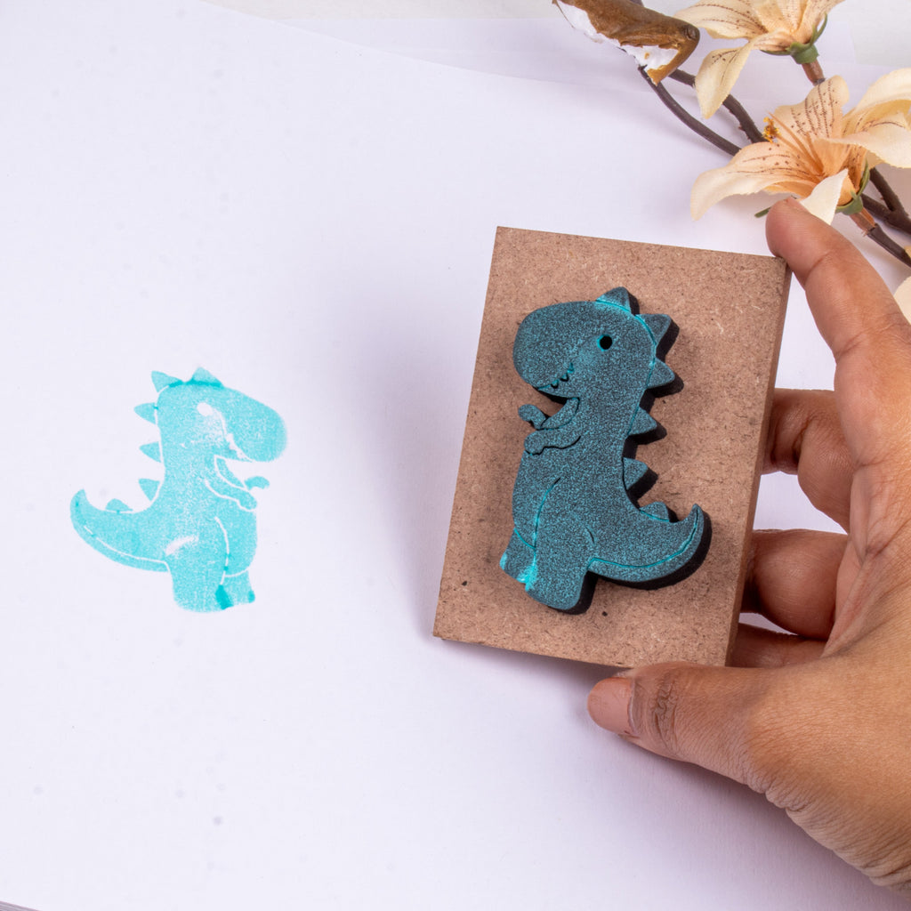 Foam Stamp - Baby Dino | 4.1cm x 6cm | 10mm Thick (MDF Base 5.5mm thick rectangle 8.2 x 5.9cm) 1pc