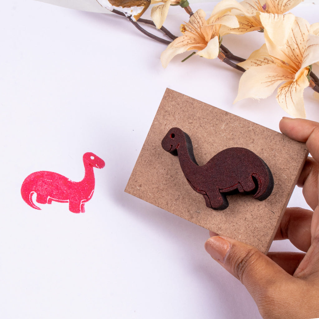 Foam Stamp - Dinosaur | 4.5cm x 4.7cm | 10mm Thick (MDF Base 5.5mm thick, rectangle 8.2cm x 5.9cm) 1pc