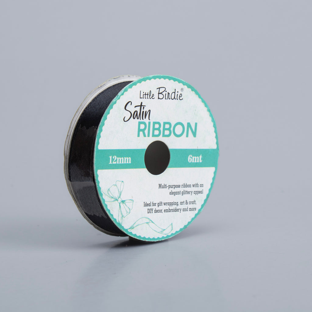Satin Ribbon 12mm Black 6mtr 1Roll
