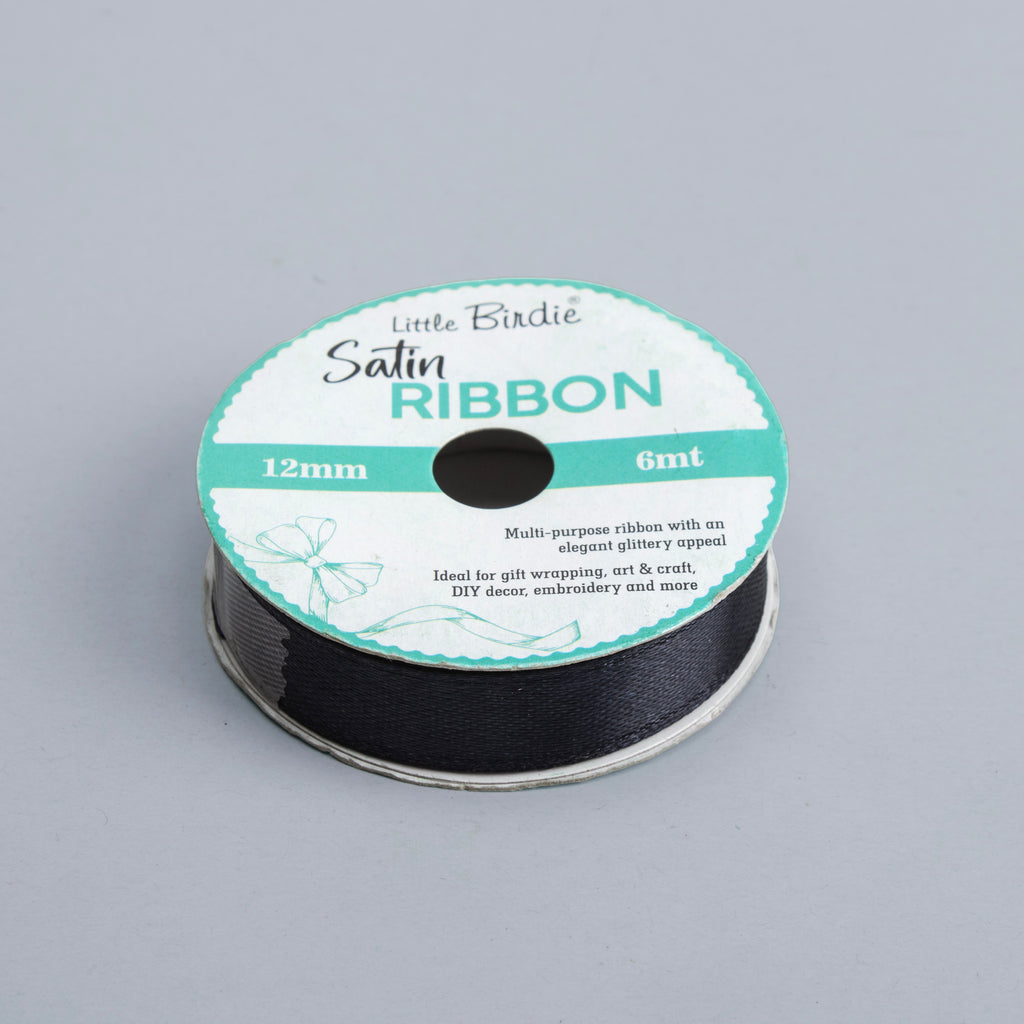Satin Ribbon 12mm Black 6mtr 1Roll