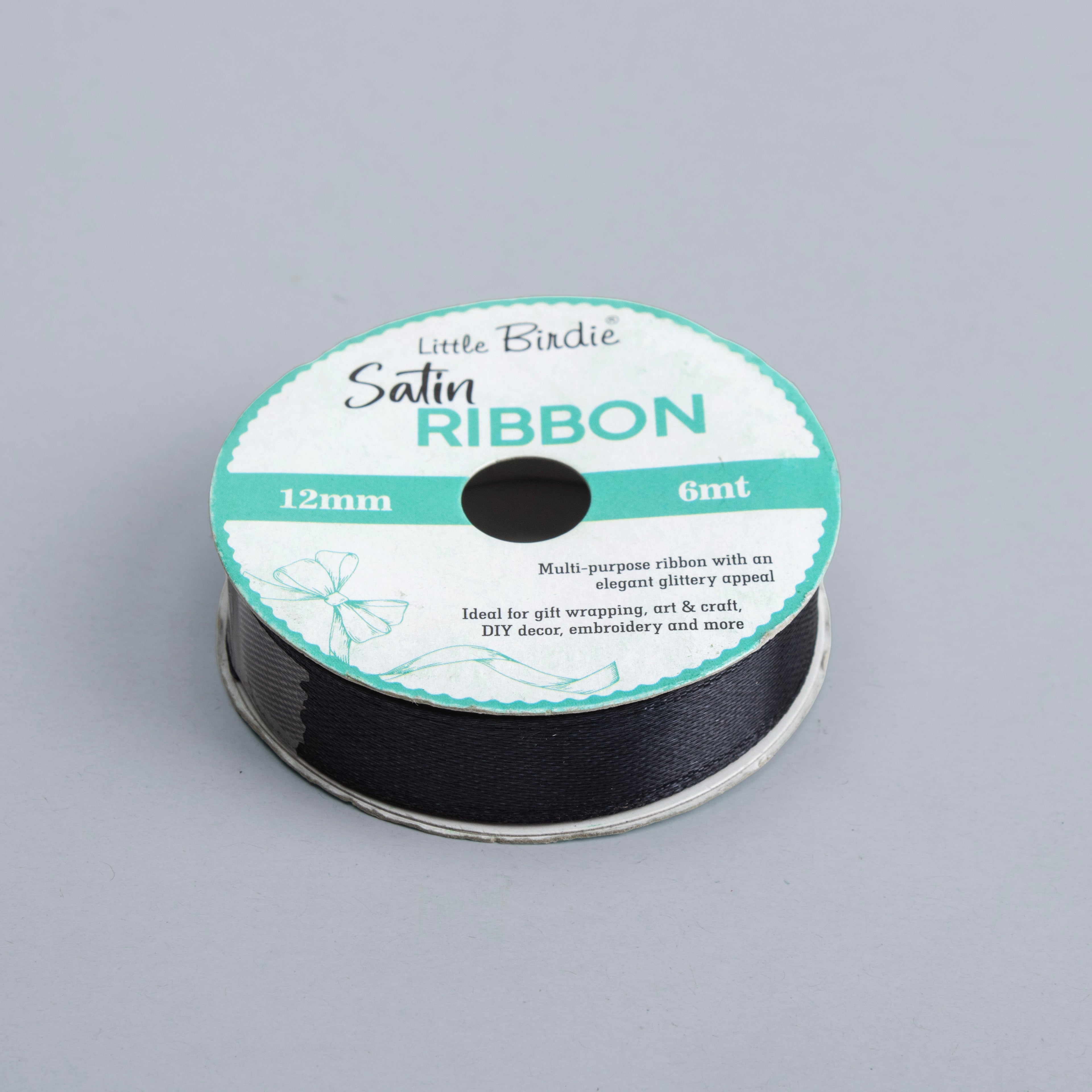 Satin Ribbon 12mm Black 6mtr 1Roll