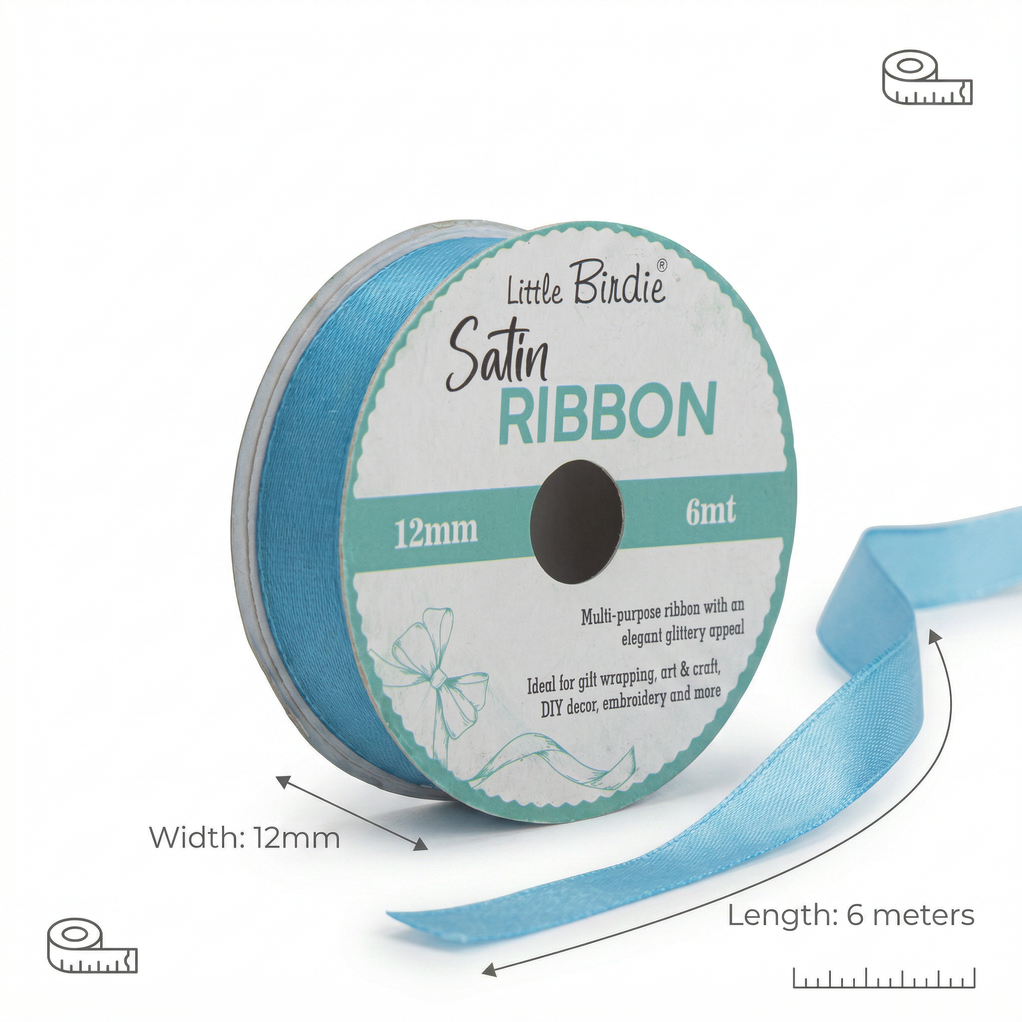 Satin Ribbon 12mm Baby Blue 6mtr 1Roll