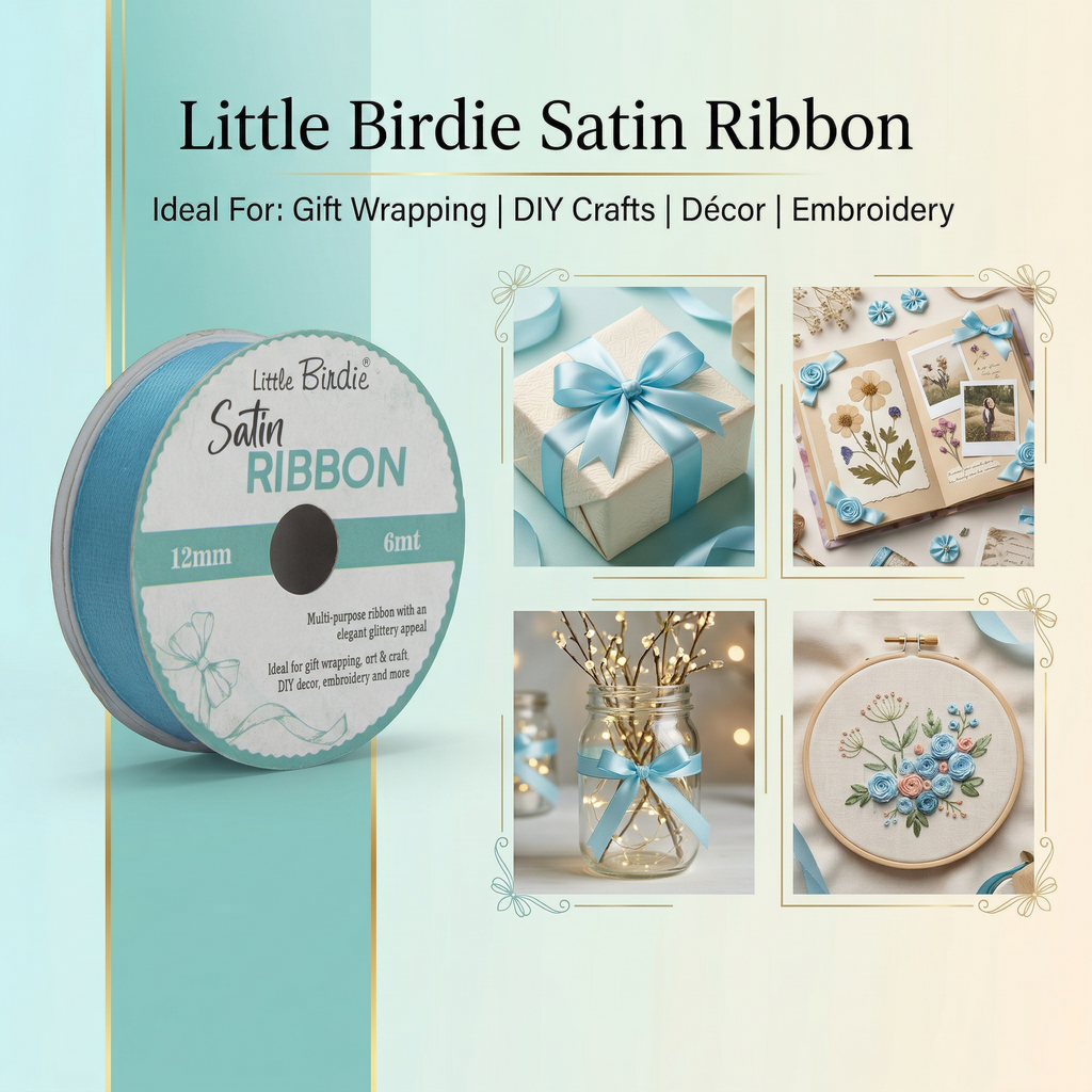 Satin Ribbon 12mm Baby Blue 6mtr 1Roll