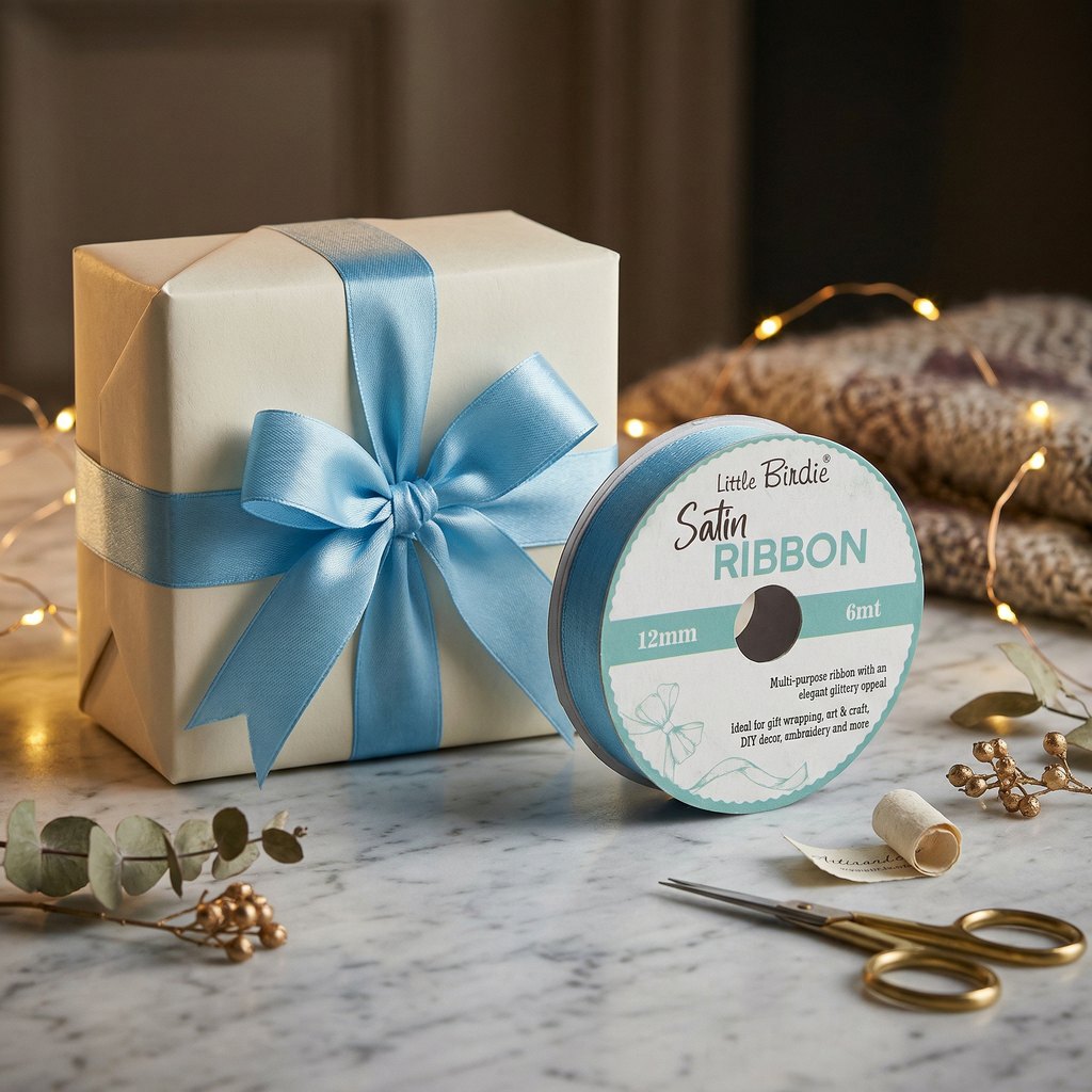 Satin Ribbon 12mm Baby Blue 6mtr 1Roll