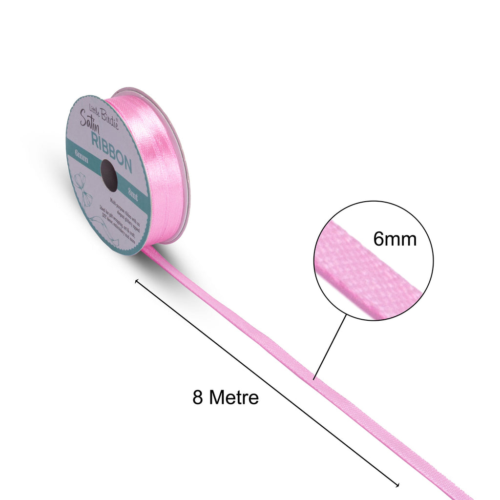 Satin Ribbon | 6mm | Baby Pink | 8 Meters - 1 Roll