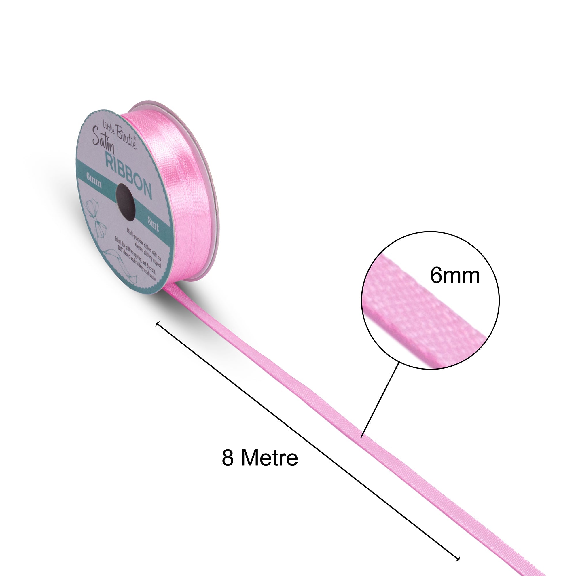 Satin Ribbon | 6mm | Baby Pink | 8 Meters - 1 Roll