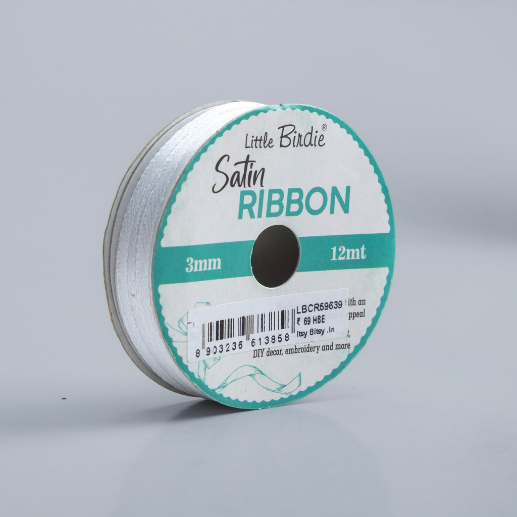 Satin Ribbon 3mm White 12mtr 1Roll