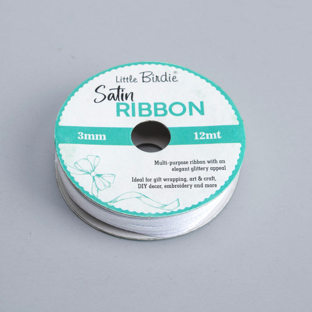 Satin Ribbon 3mm White 12mtr 1Roll
