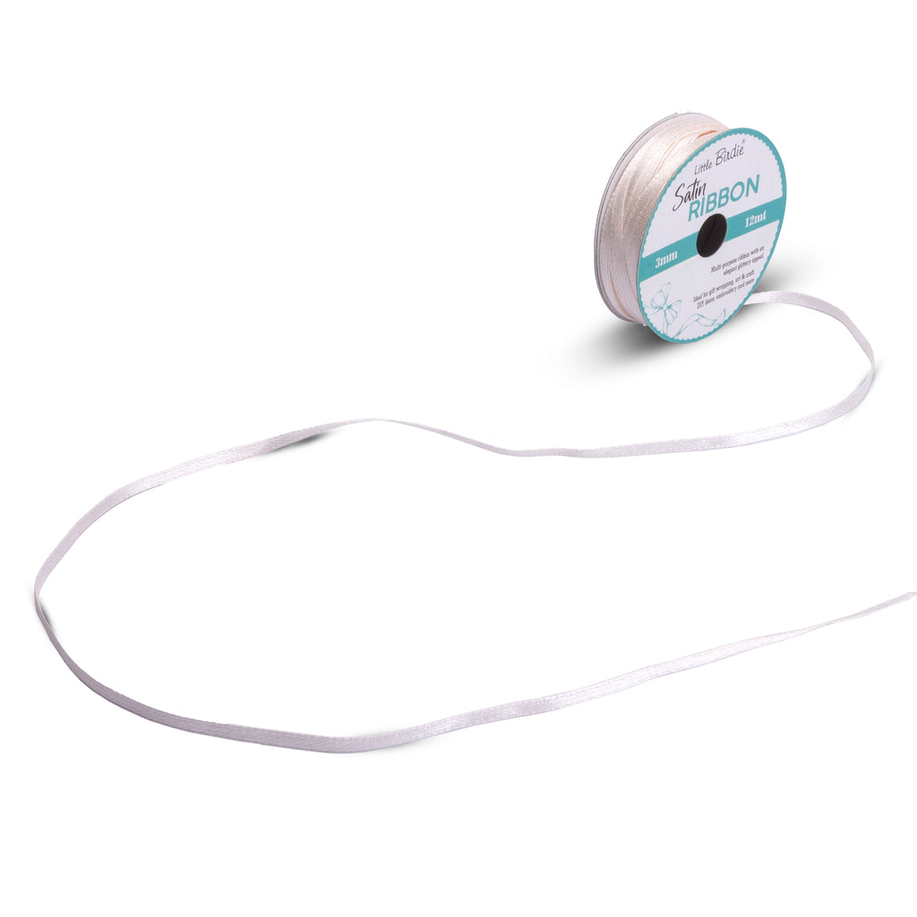 Satin Ribbon | 3mm | Off White | 12 Meter - 1 Roll