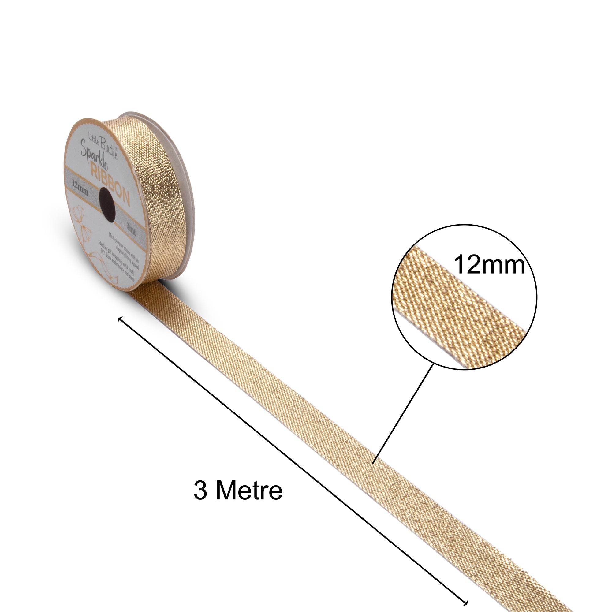 Sparkle Ribbon | 12mm | Light Rose Gold | 3 Meters - 1 Roll