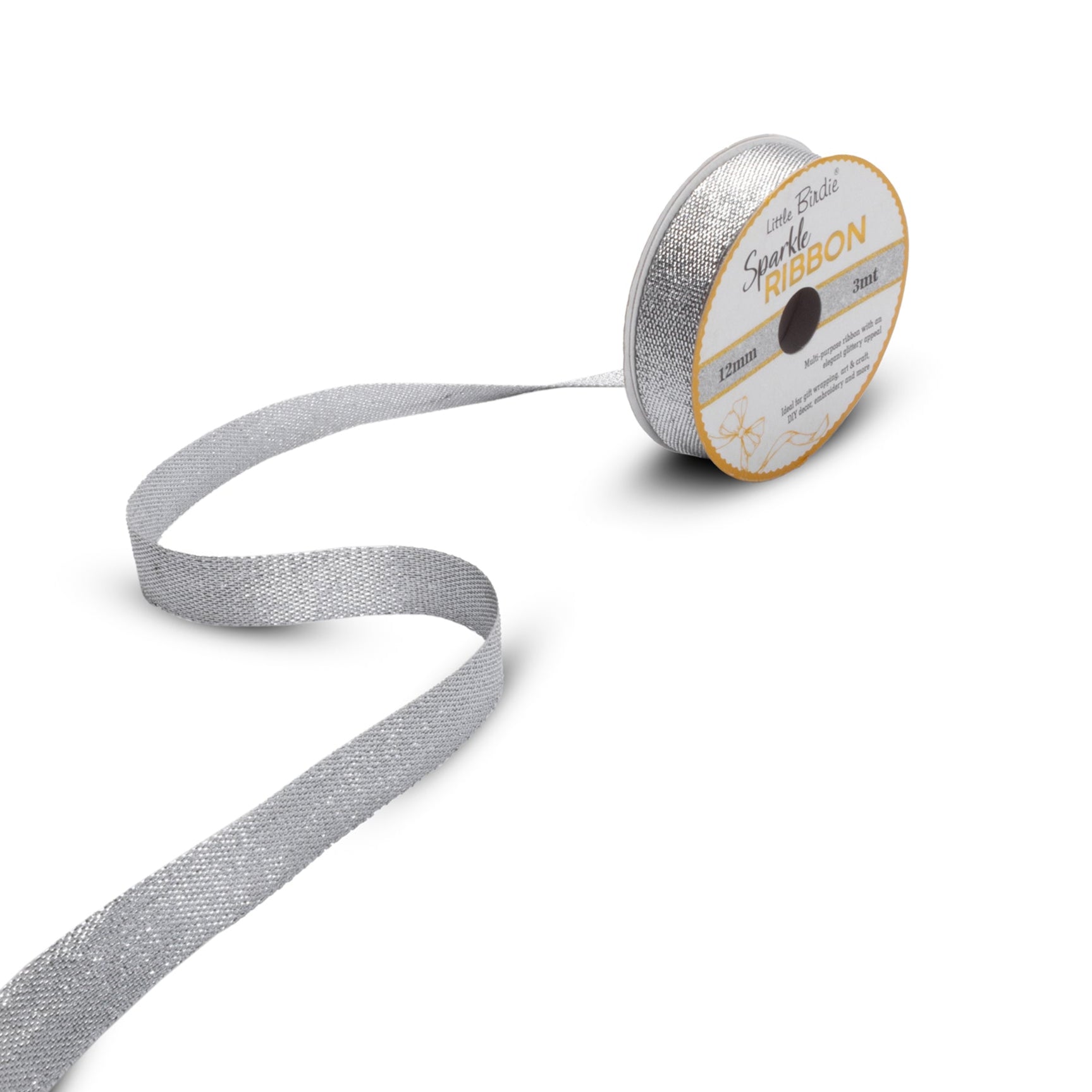 Sparkle Ribbon | 12mm | Silver | 3 Meters - 1 Roll