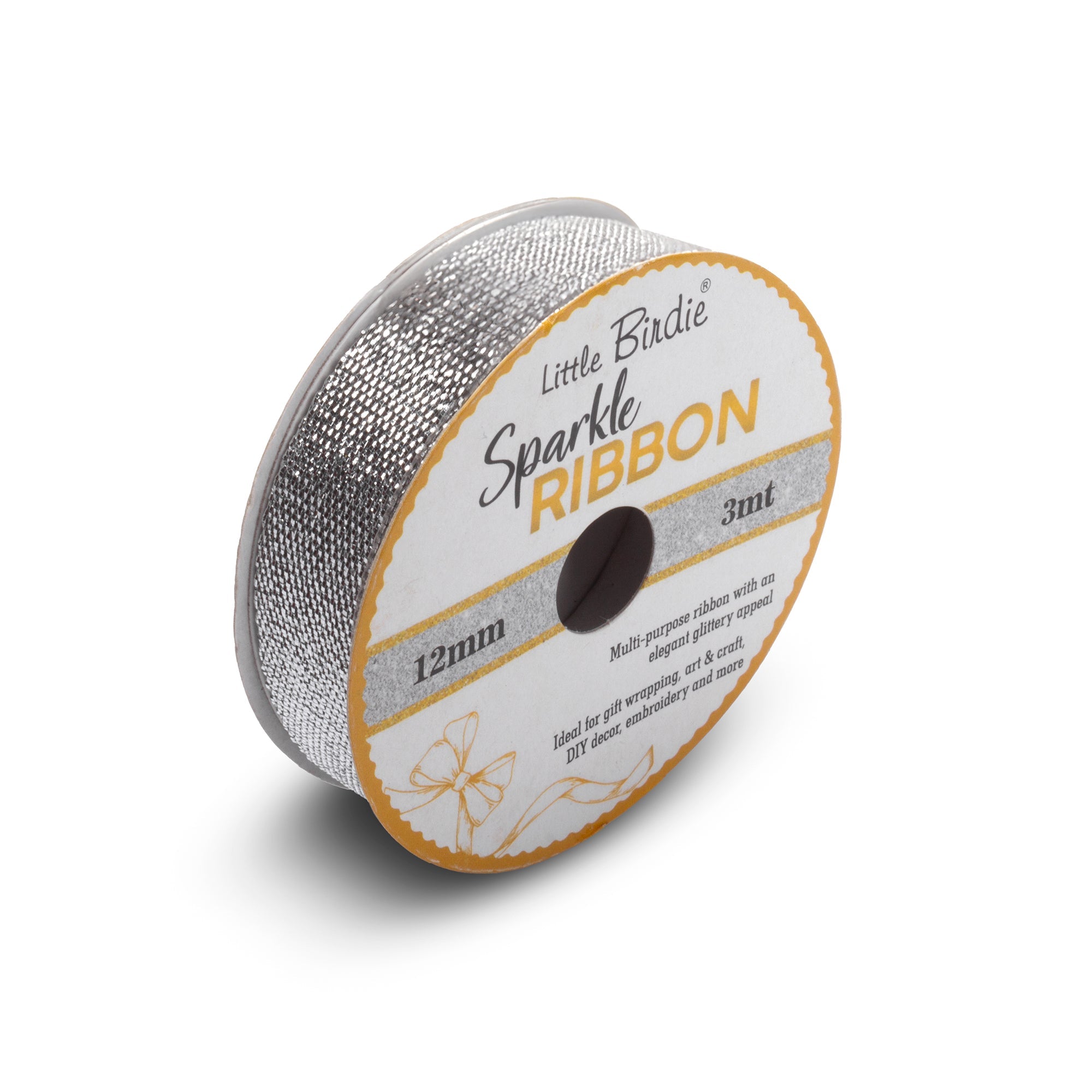 Sparkle Ribbon | 12mm | Silver | 3 Meters - 1 Roll