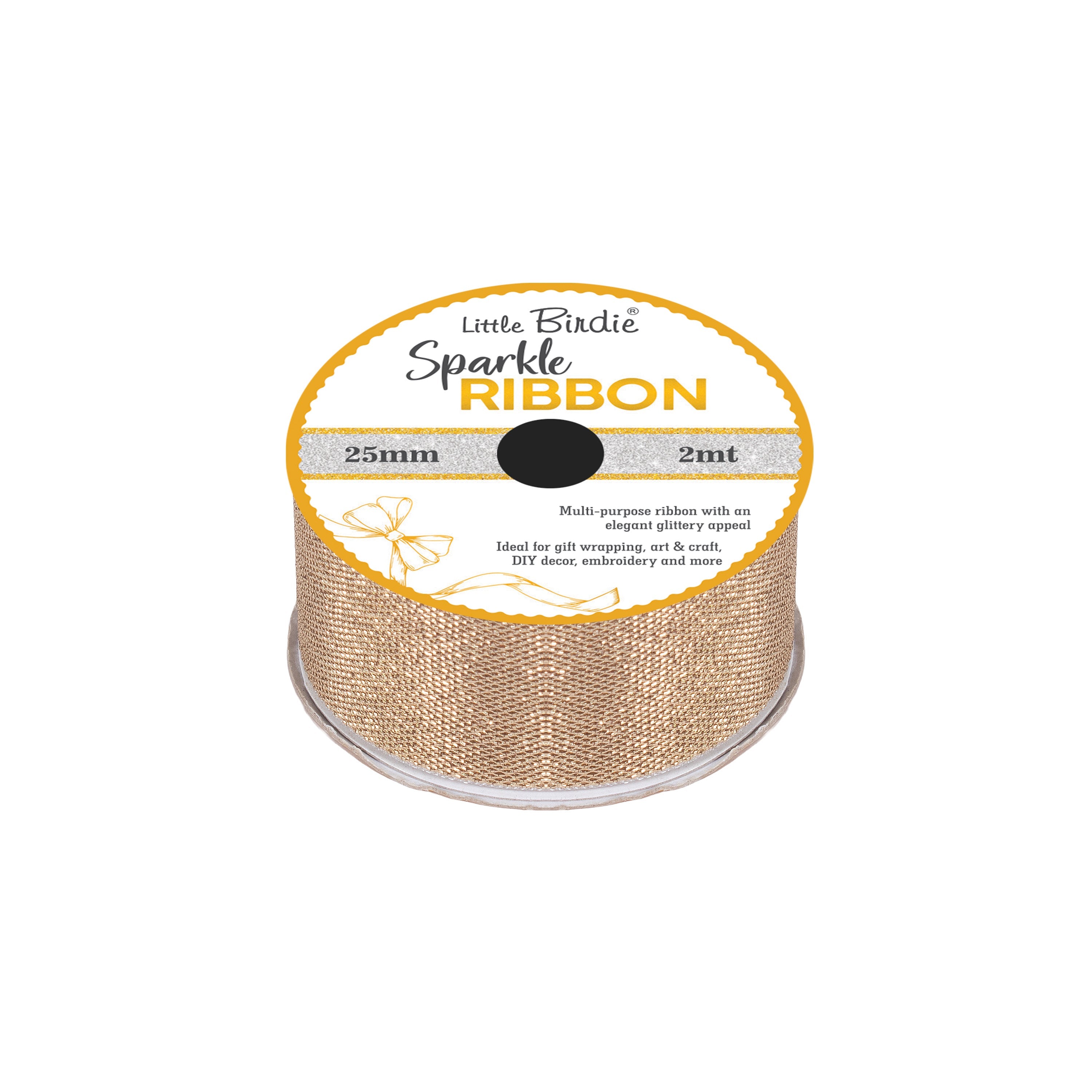 Sparkle Ribbon 25mm Light Rose gold 2mtr 1Roll
