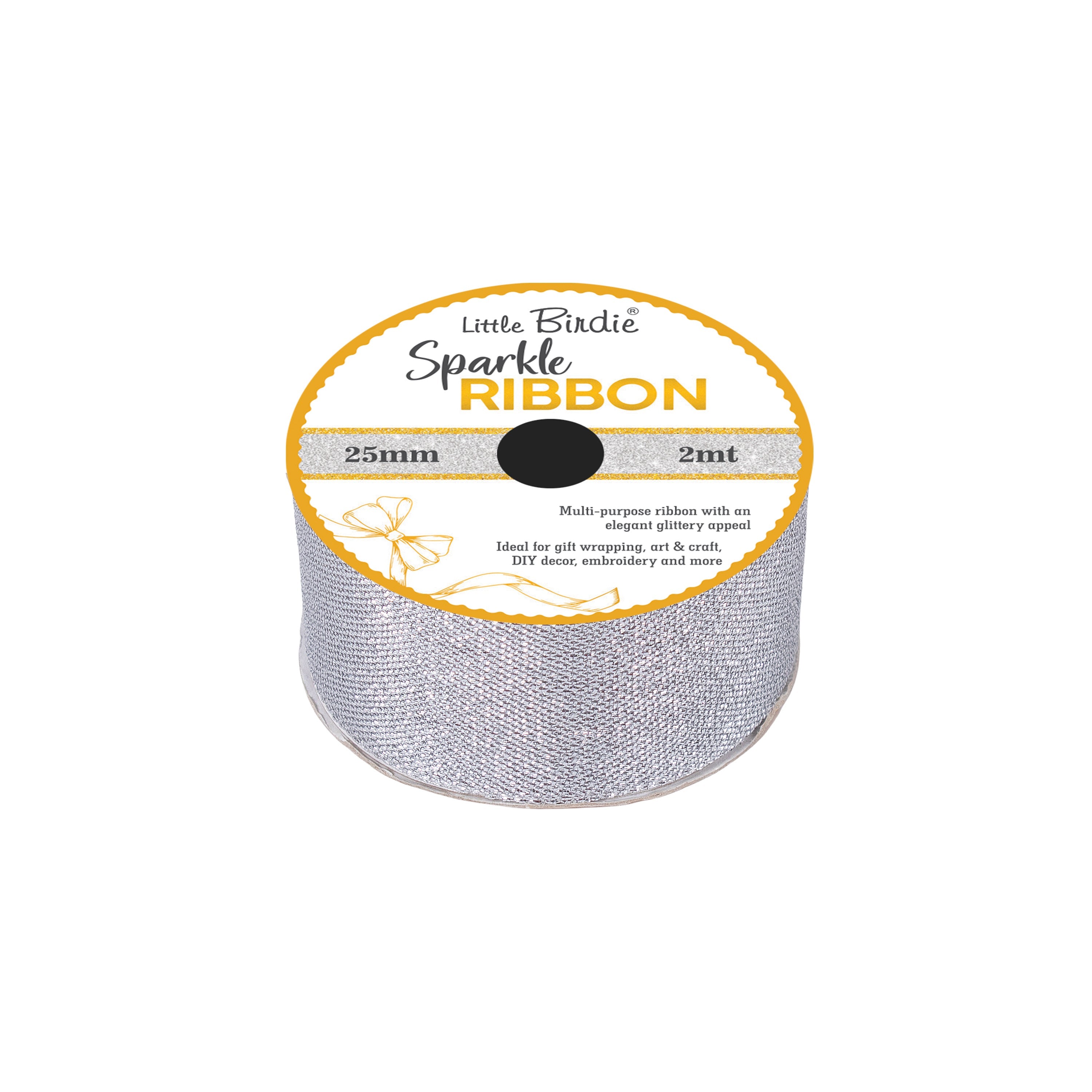 Sparkle Ribbon 25mm Silver 2mtr 1Roll