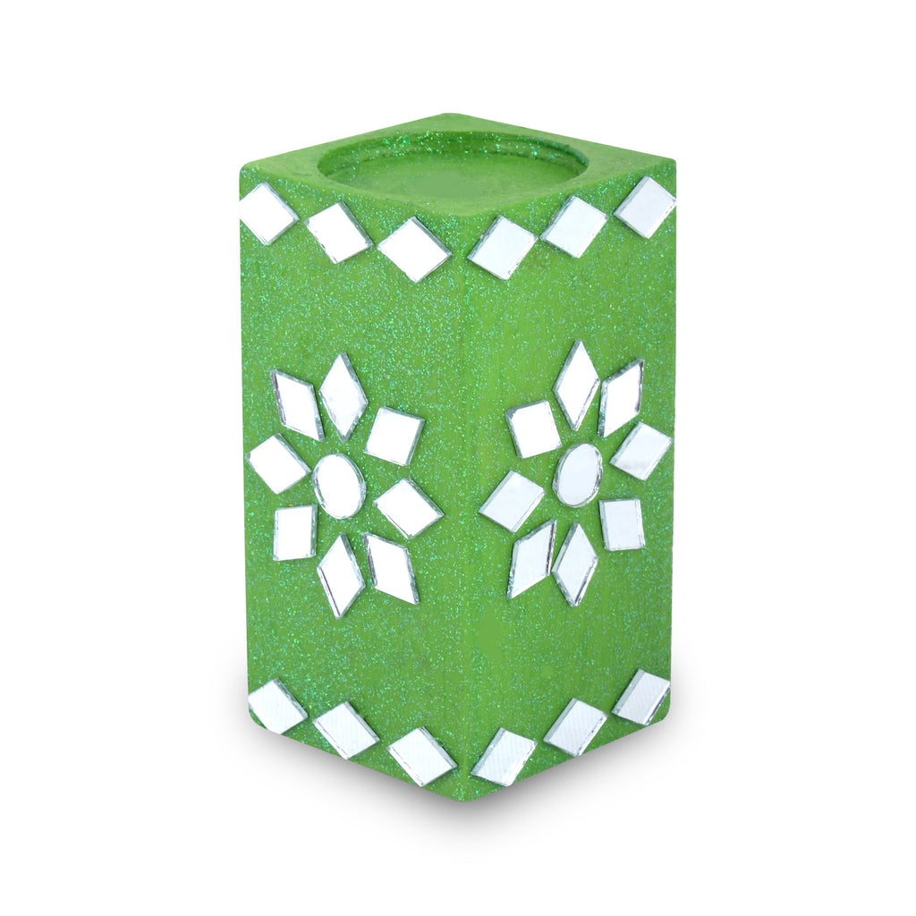 Mirror Art Tealight Holder Florista Green 3.5inch 1pc ( Candle Included 1pc)