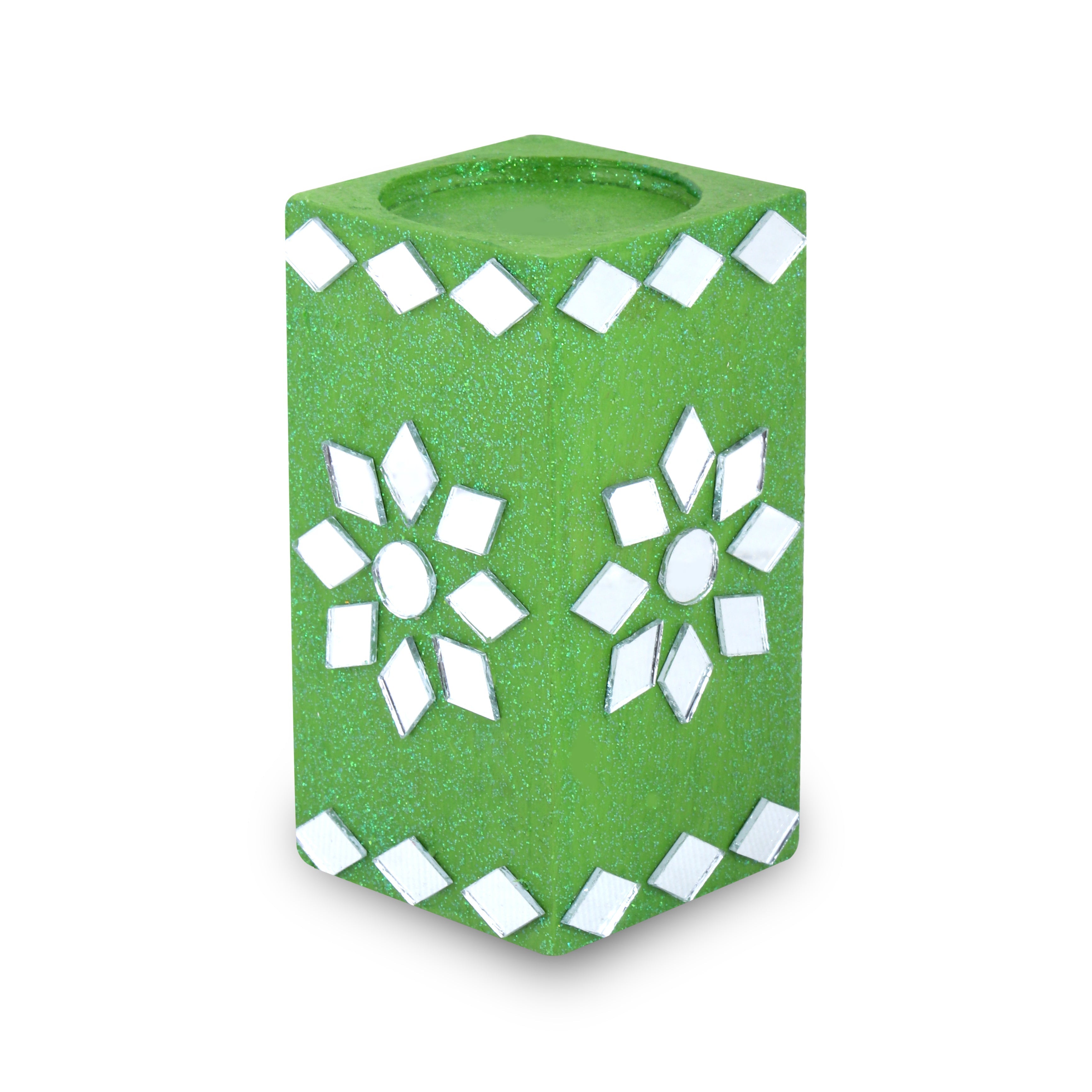 Mirror Art Tealight Holder Florista Green 3.5inch 1pc ( Candle Included 1pc)
