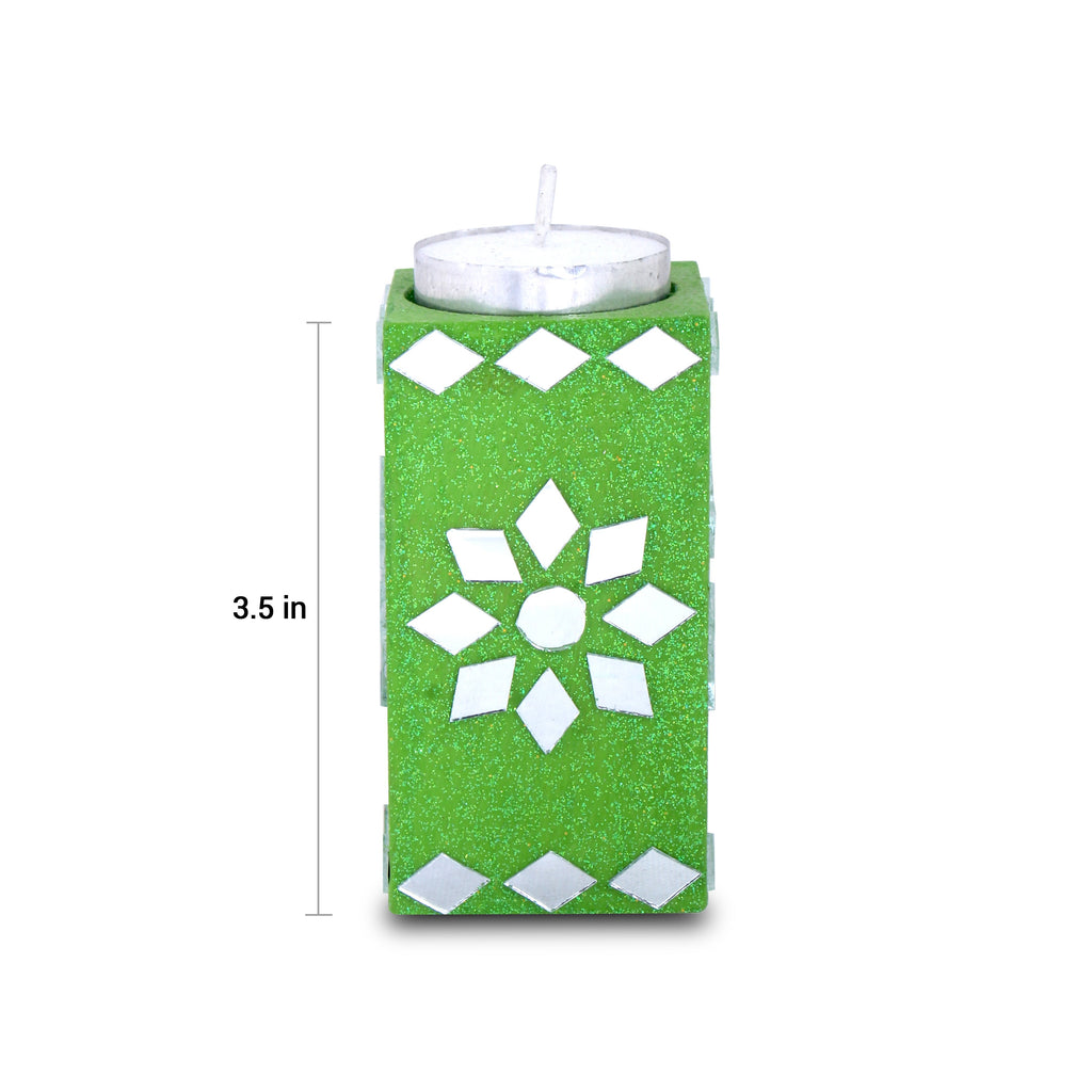 Mirror Art Tealight Holder Florista Green 3.5inch 1pc ( Candle Included 1pc)