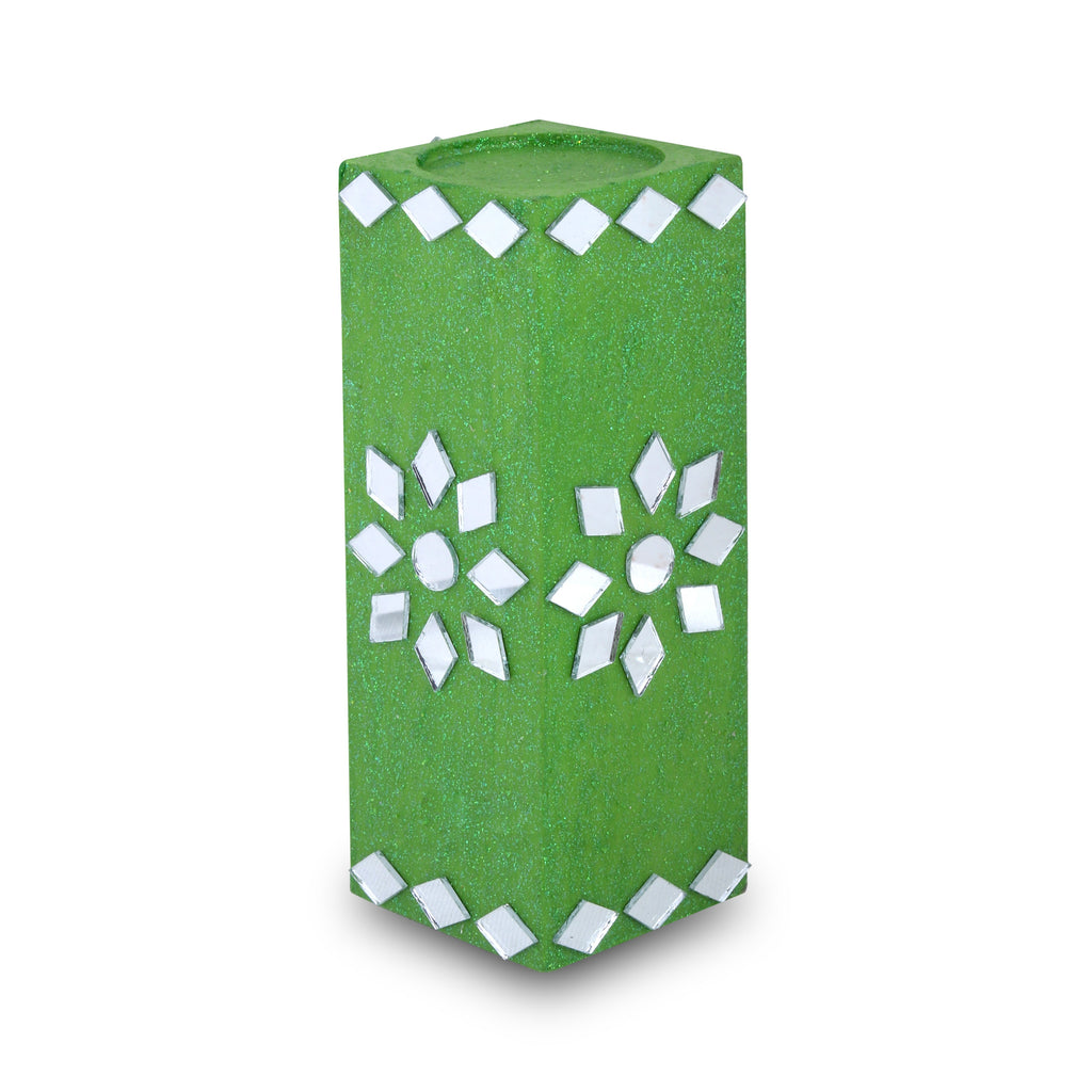 Mirror Art Tealight Holder Florista Green 5inch 1pc ( Candle Included 1pc)