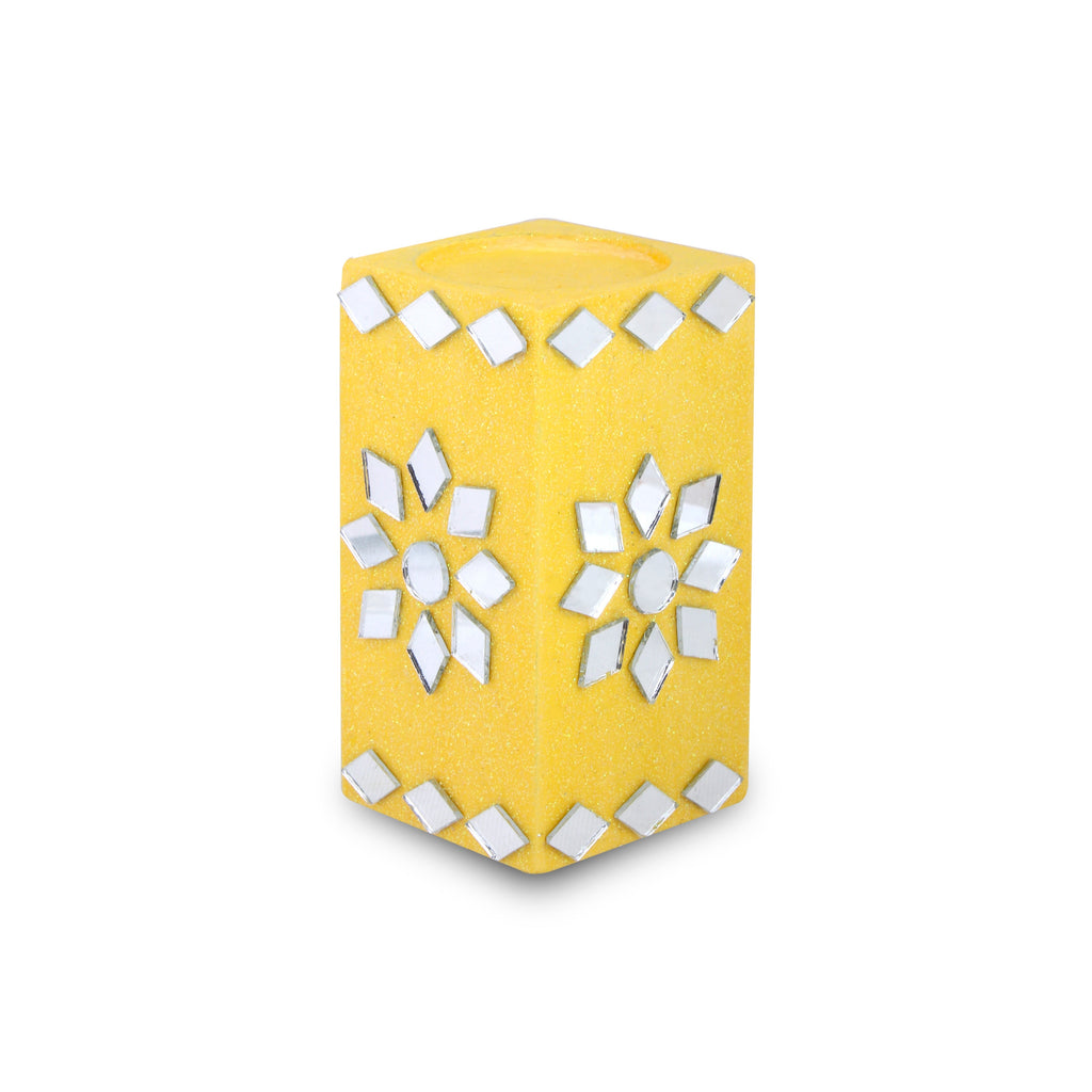 Mirror Art Tealight Holder Florista Yellow 3.5inch 1pc ( Candle Included 1pc)