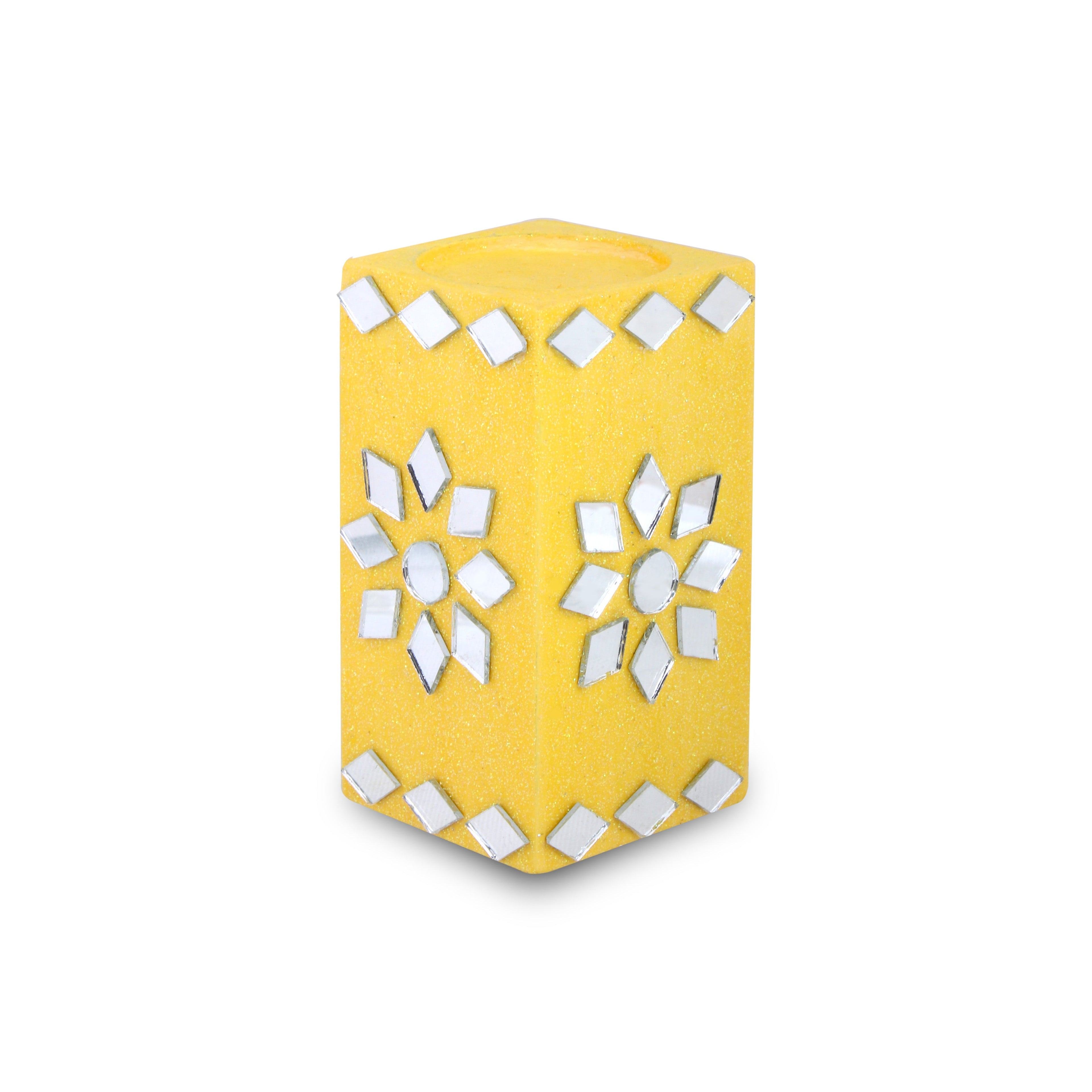 Mirror Art Tealight Holder Florista Yellow 3.5inch 1pc ( Candle Included 1pc)