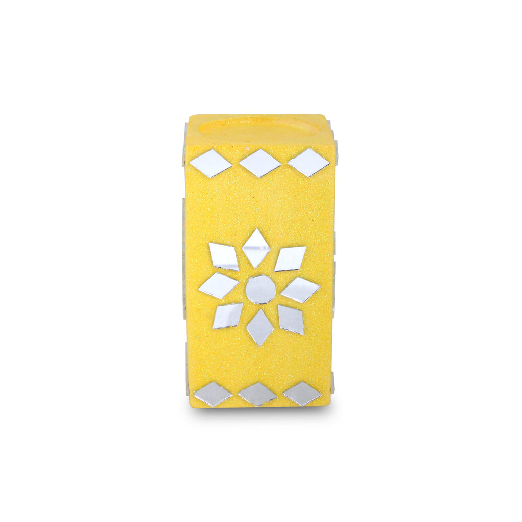 Mirror Art Tealight Holder Florista Yellow 3.5inch 1pc ( Candle Included 1pc)